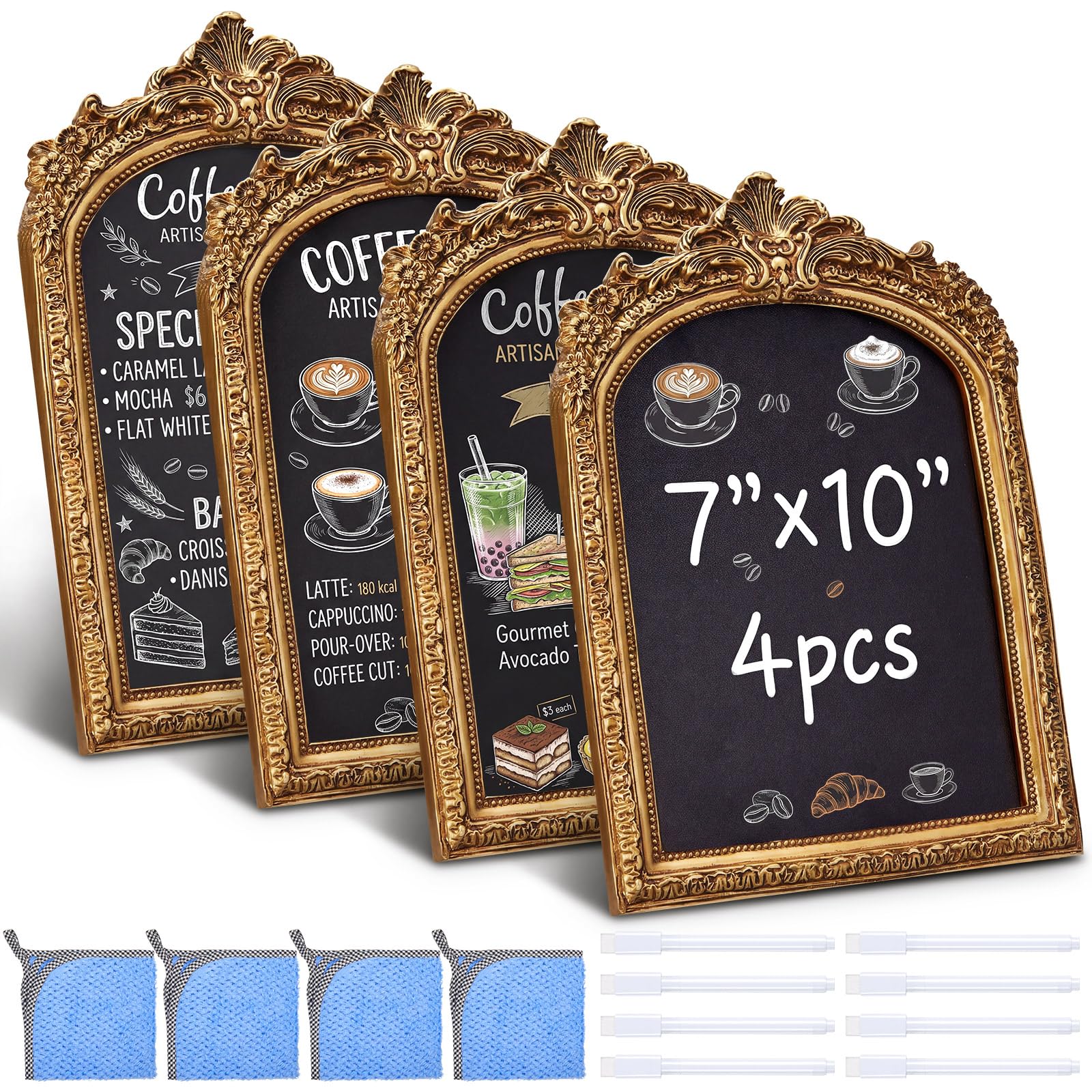 4 Pack Framed Tabletop Chalkboard Sign 7 x 10 in Rustic Frame, Arch