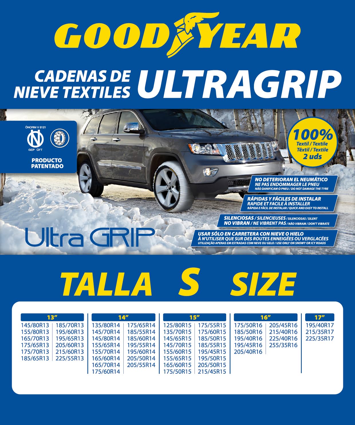 Goodyear Juego de 2 Cadenas de Nieve Textiles para Coche Goodyear Ultra GRIP Talla S