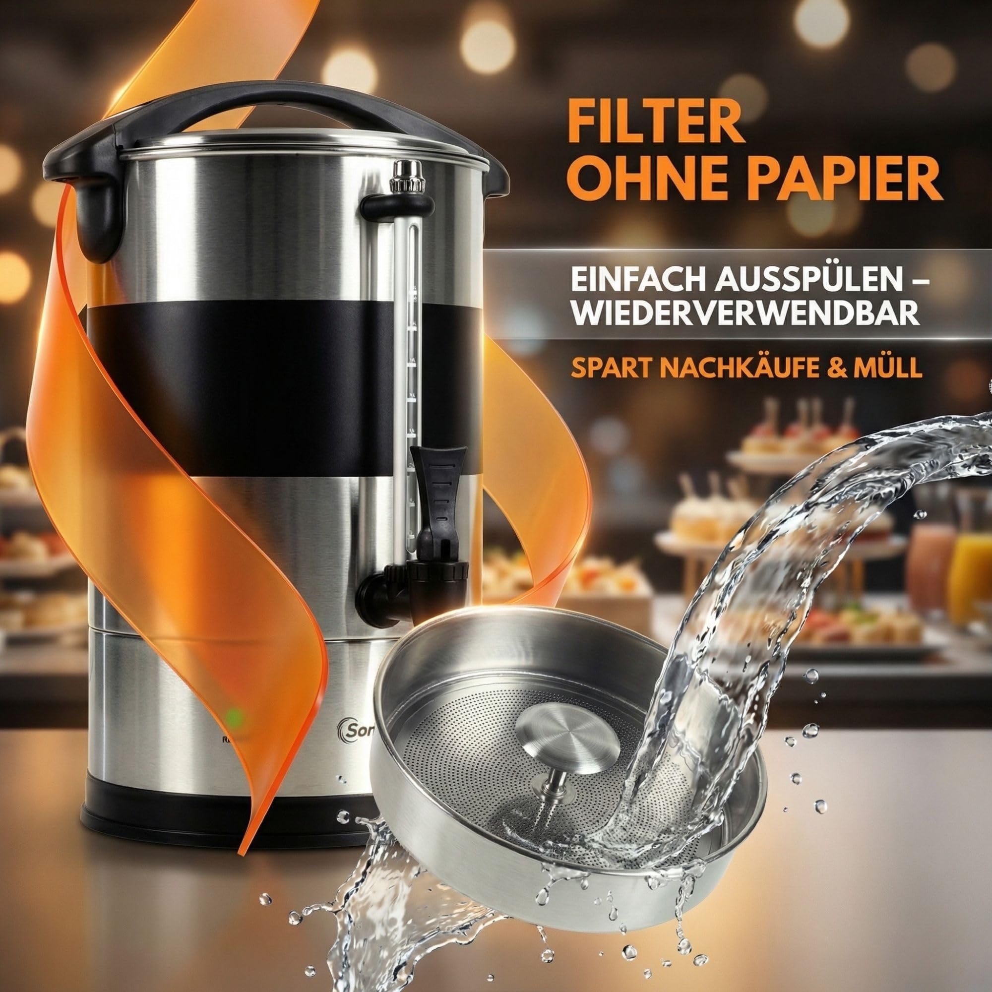 Sommertal Gastro Kaffeemaschine 15L / 100 Tassen | Filterkaffeemaschine groß mit Warmhaltefunktion & Wasserstandsanzeige | Kaffeeurne mit Beschriftungsfeld für Büro, Catering & Events | Kaffeekocher