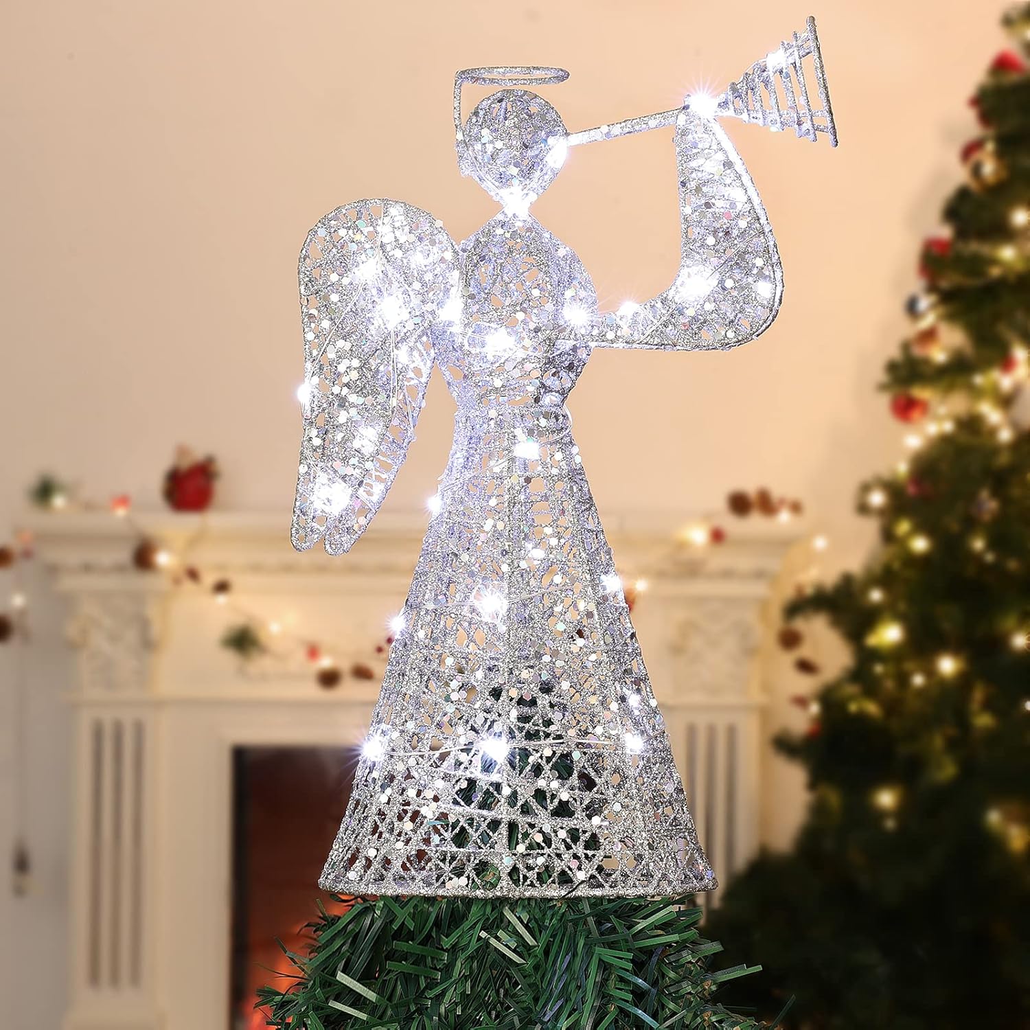 Lewondr Christmas Tree Topper Angel, Chic Angel Christmas