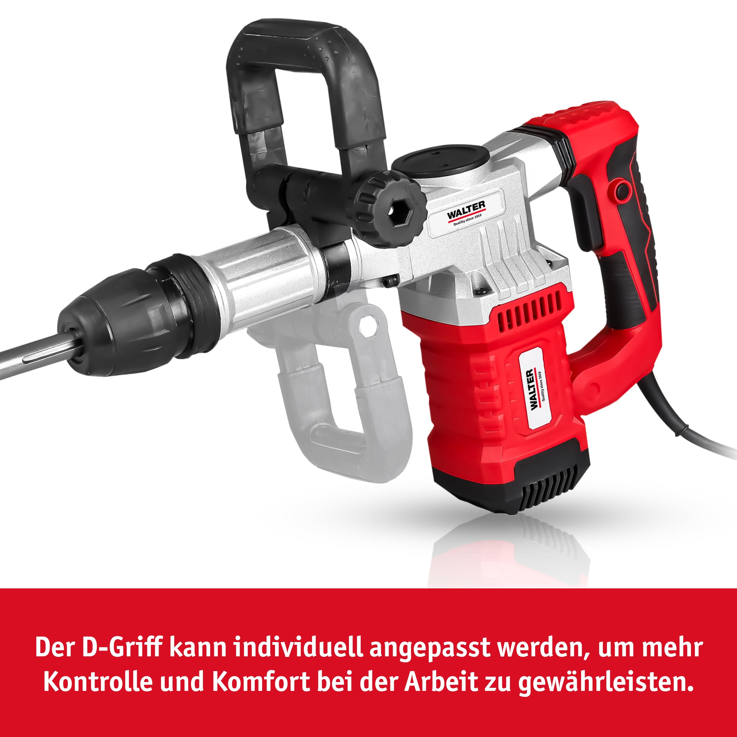 WALTER SDS Max - Stemm- und Abbruchhammer 1300 W, Meißeln, leistungsstark, 3800 Schläge pro Minute, 230 V / 50 Hz, ideal für anspruchsvolle Aufgaben in schwer zugänglichen Bereichen, Stemmen