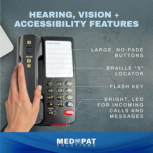 Miniatura 4 de Med-Pat Teléfono fijo con cable de consola D520U con carga USB-A y USB-C, compatible con audífonos y llamadas claras, accesibilidad para personas