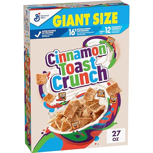 Cereal original de desayuno crujiente de canela tostada, cereal de canela crujiente, caja de tamaño gigante de 27 onzas