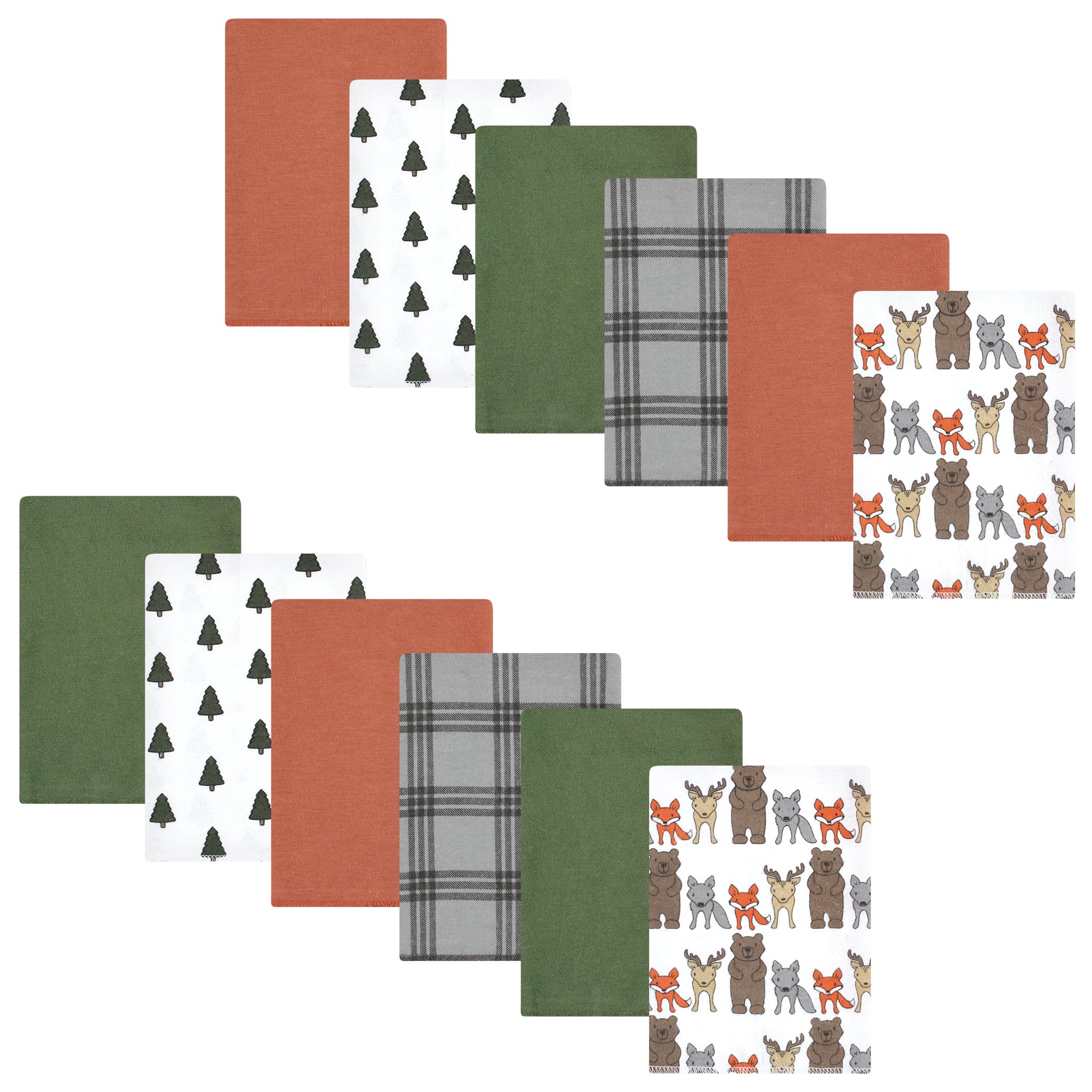 Hudson Baby Unisex Baby Cotton Poly Flannel Burp Cloths Bundle, Wild Forest, One Size