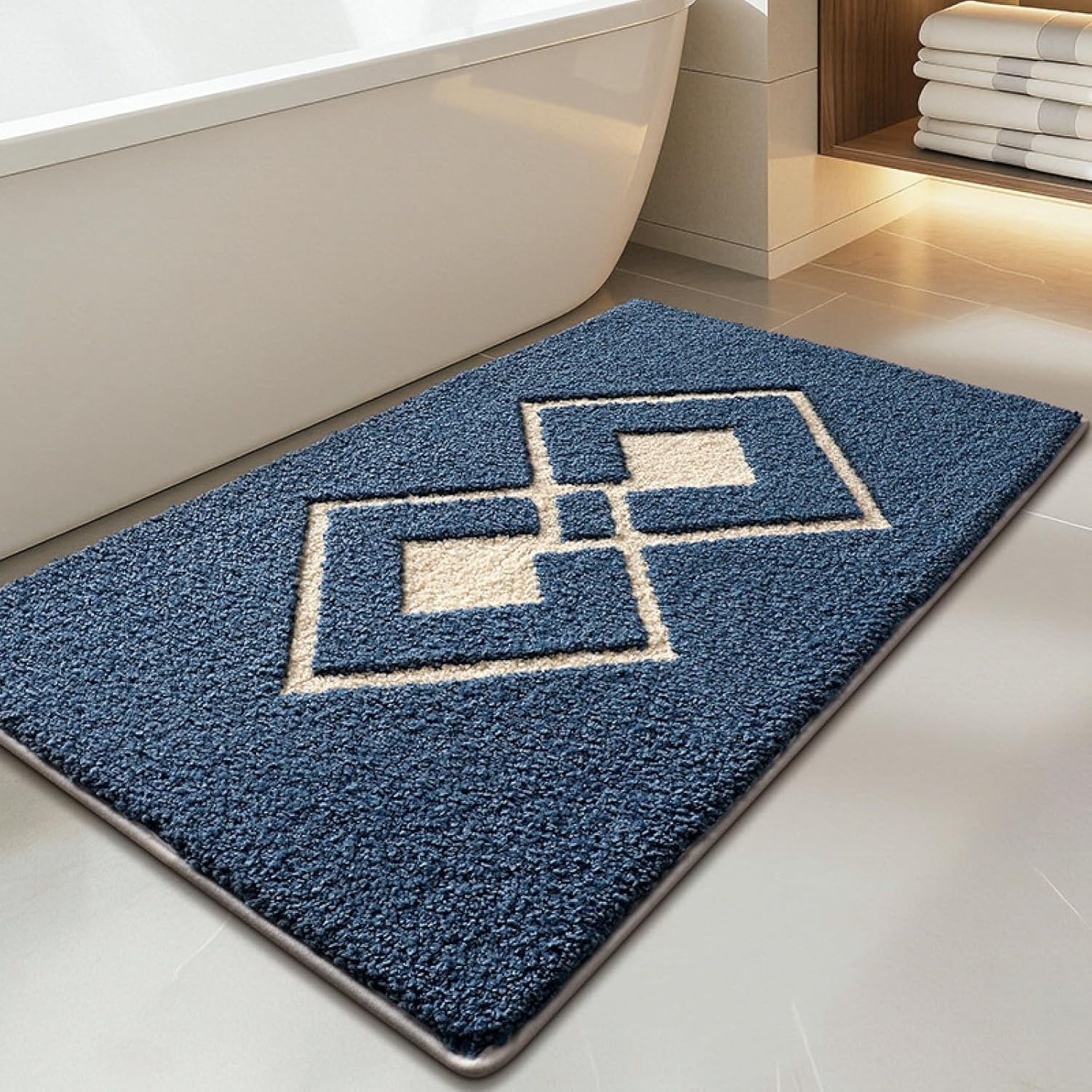 AIEIJJH Soft Flannel Non Slip Bath Mat 40x60cm Blue White Absorbent Bathroom Rug with Washable Non-Slip Bottom, 40×60cm, 40×60cm