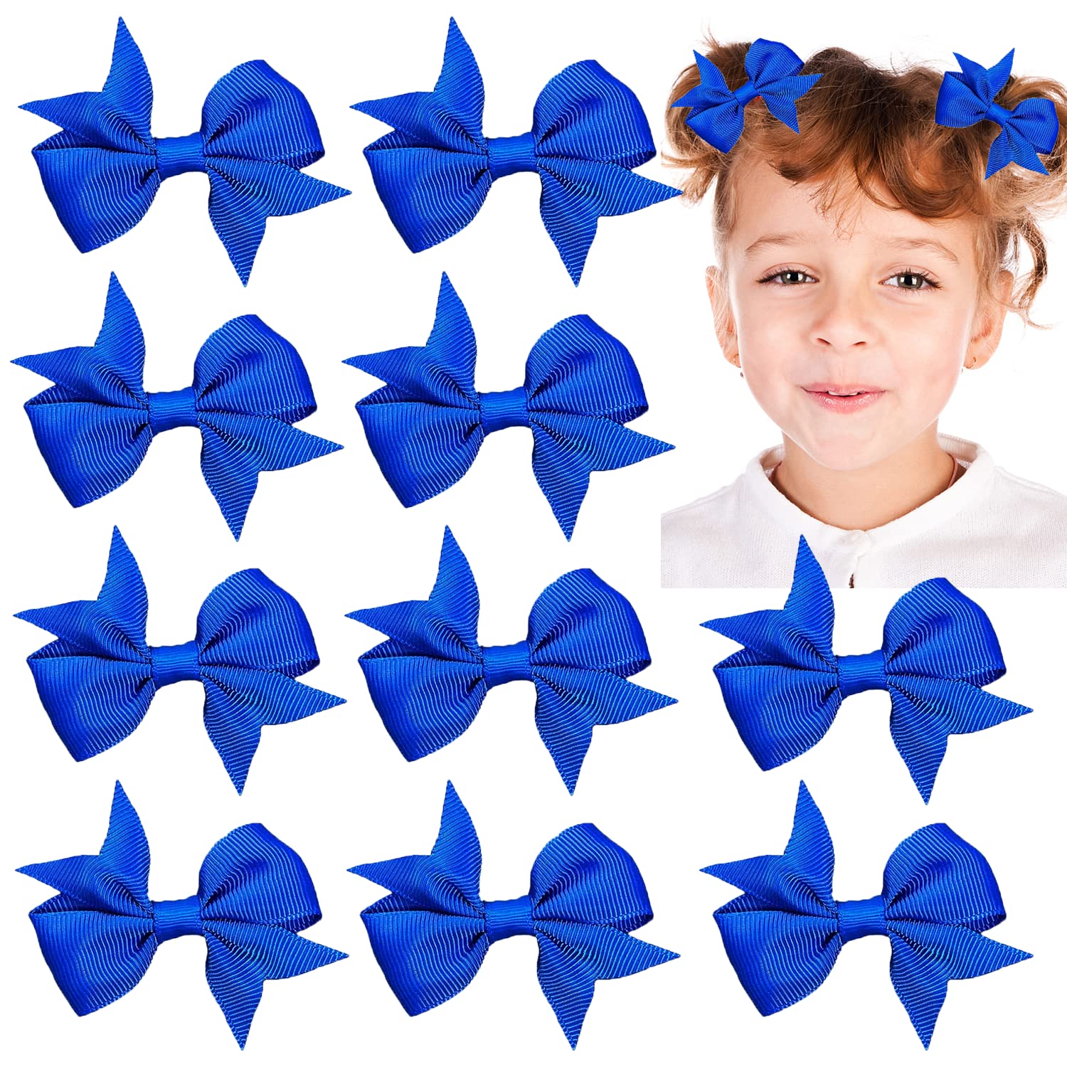 10 PCS Ribbon Hair Bows 2.75 Inch Mini Bow with Alligator Clips Hair Accessories for School Girls Toddlers (blue）