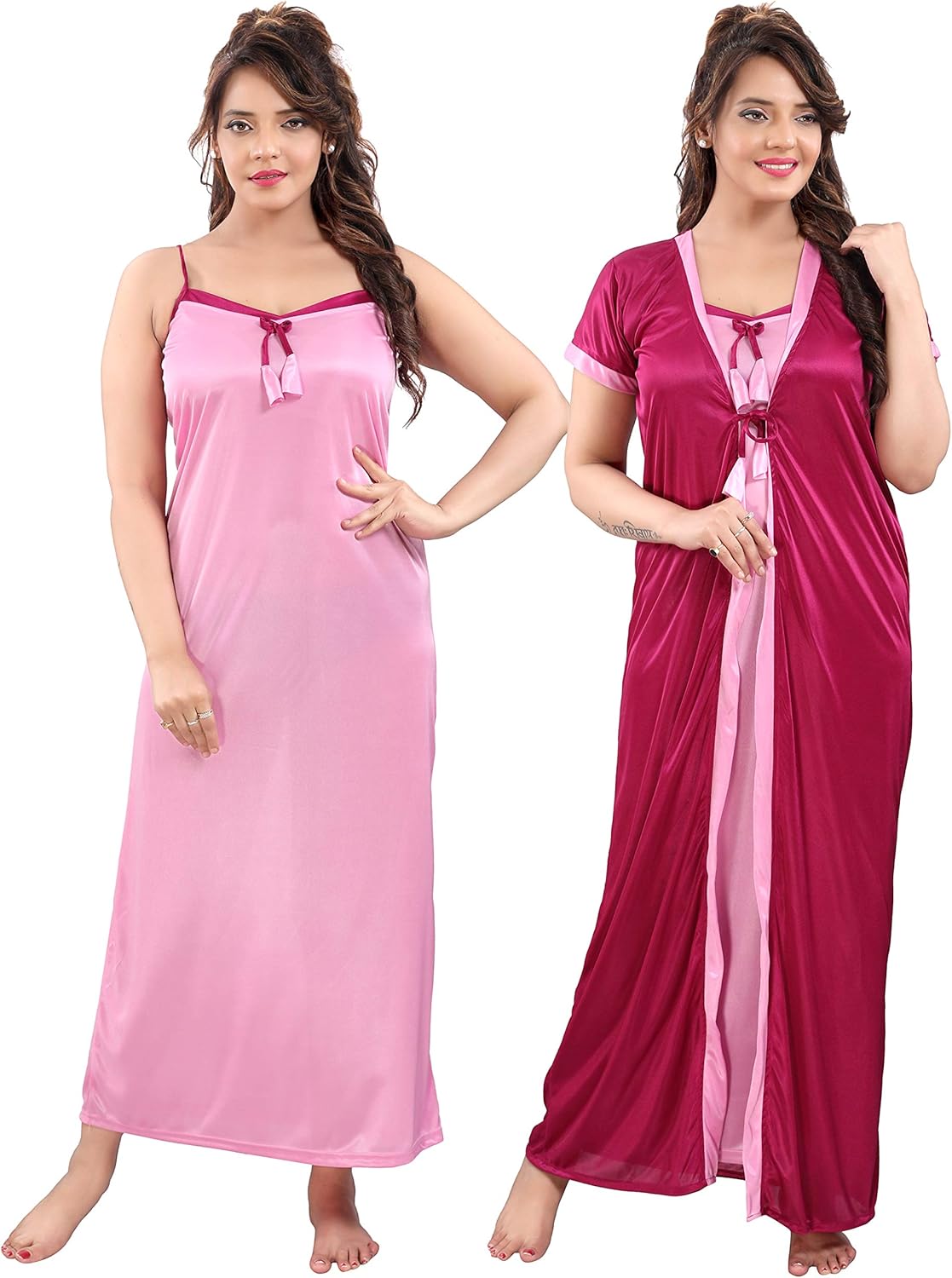 Women’s Satin Full Length Night and Sleep Wear Nighty (Dark Pink; Free Size)