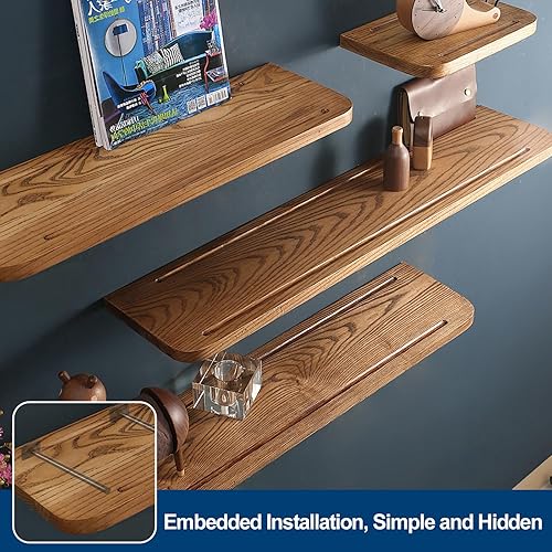 Miniatura 2 de 12 soportes para estantes de madera flotantes de 8 pulgadas, color negro, de acero macizo, soportes ocultos para repisas de madera flotante, soporte