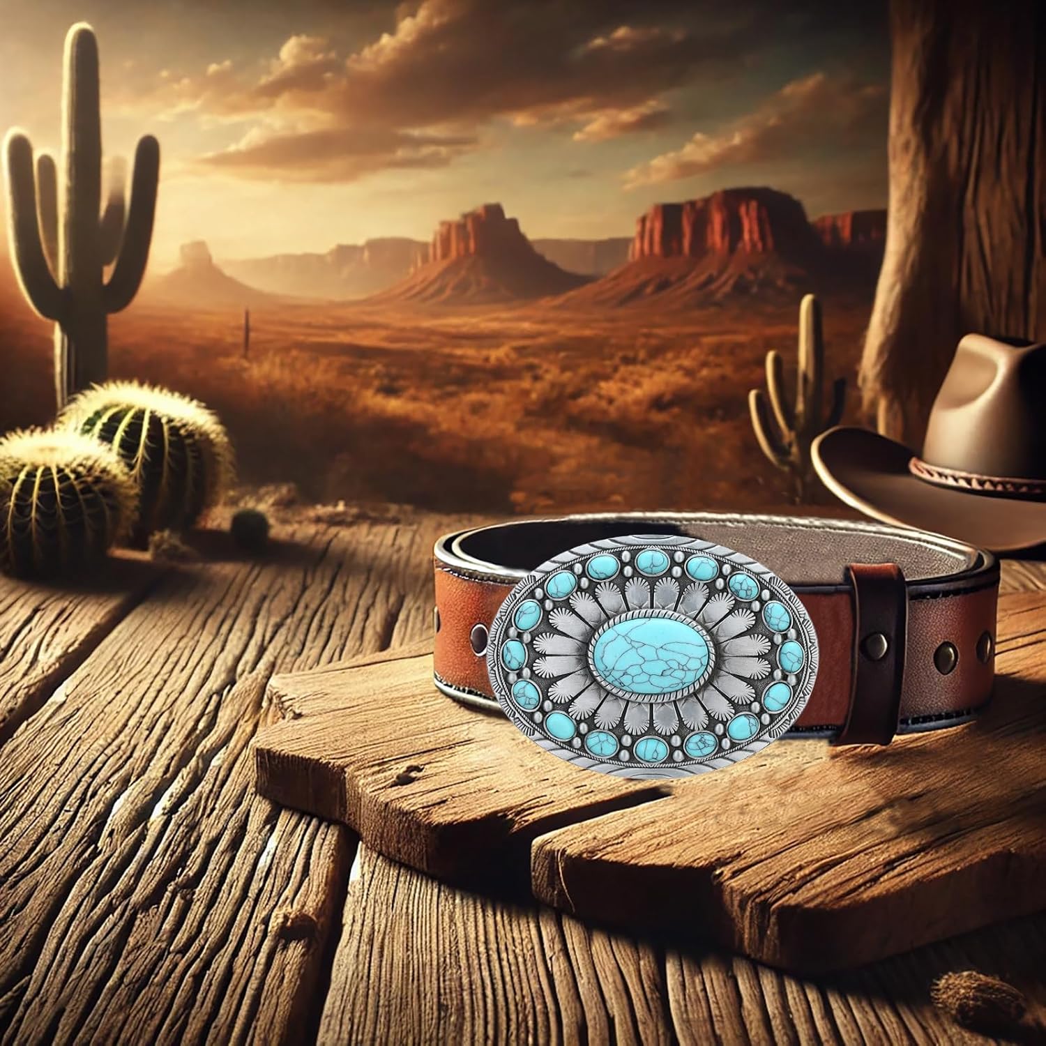 Western Belt Buckle for Men Vintage Cowboy Rodeo Turquoise Belt Buckles for Women - Image 7