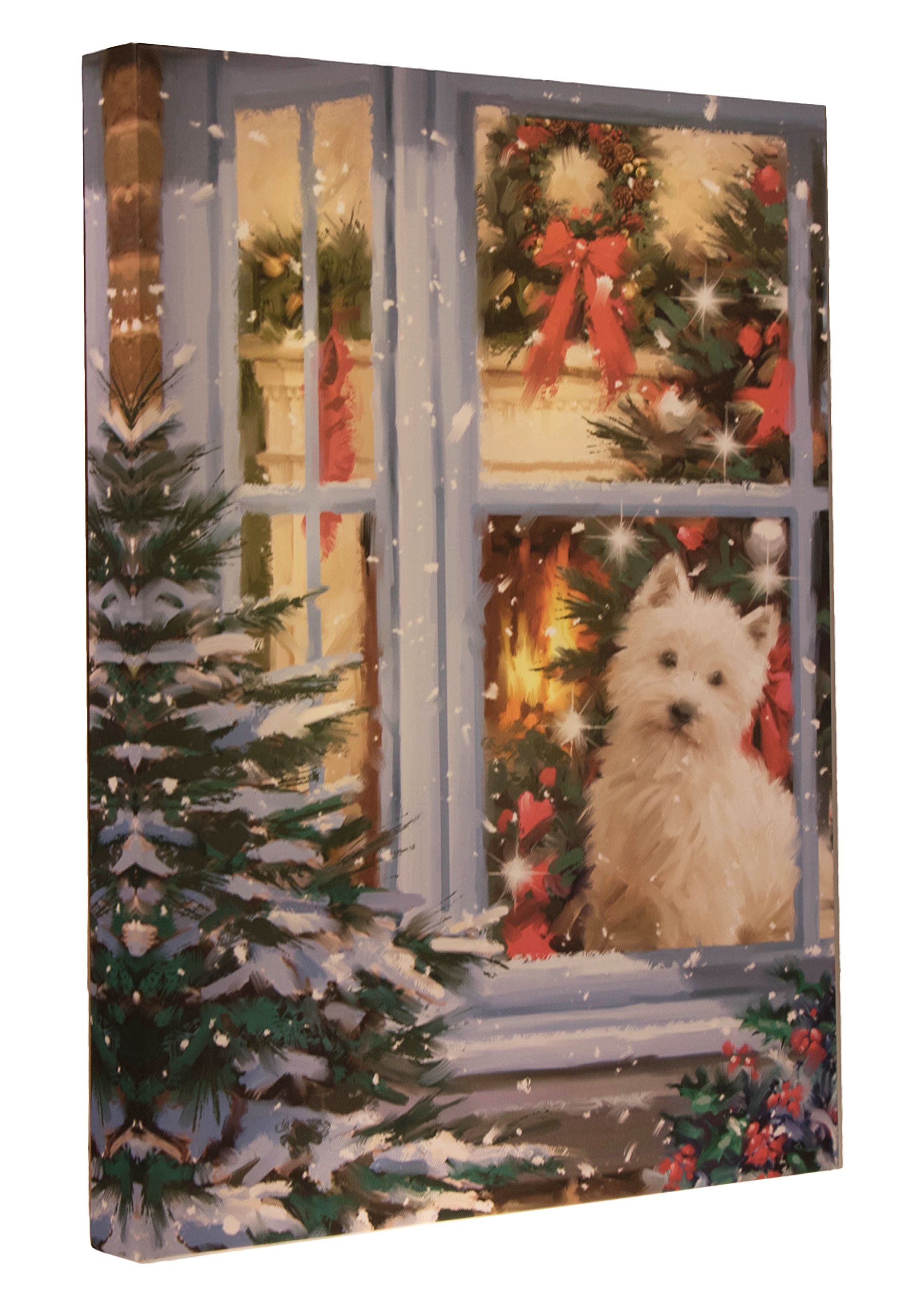 Puppy Canvas Wall Hanging by Clever Creations | Bright LEDs | Holiday Décor | Attached Hanging Mount | Measures 16” x 12” | Battery Powered