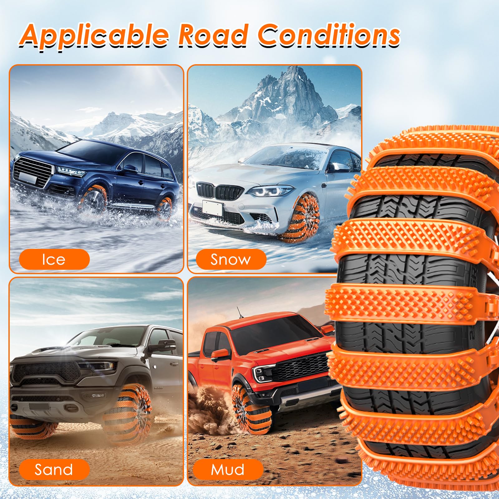 Cadenas de Nieve para Coche Ninonly 10Pcs Cadenas Nieve Universales para Vehículo Coche Camión SUV Ajustan para Neumáticos Ancho 165mm-255mm para Barro, Arena, Nieve, Hielo