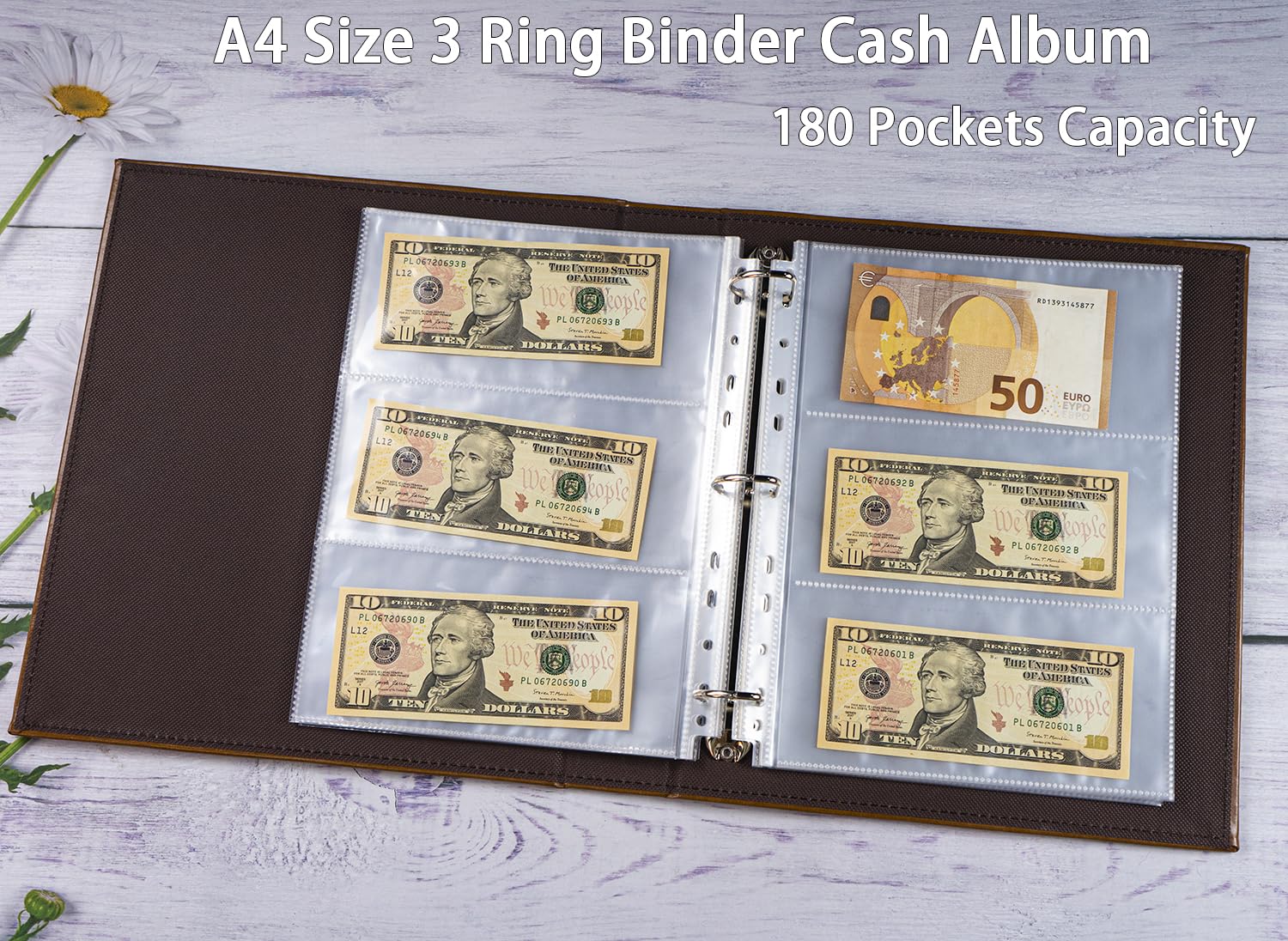 A4 3-Ring Currency Collection Album Premium PU Leather - Image 2