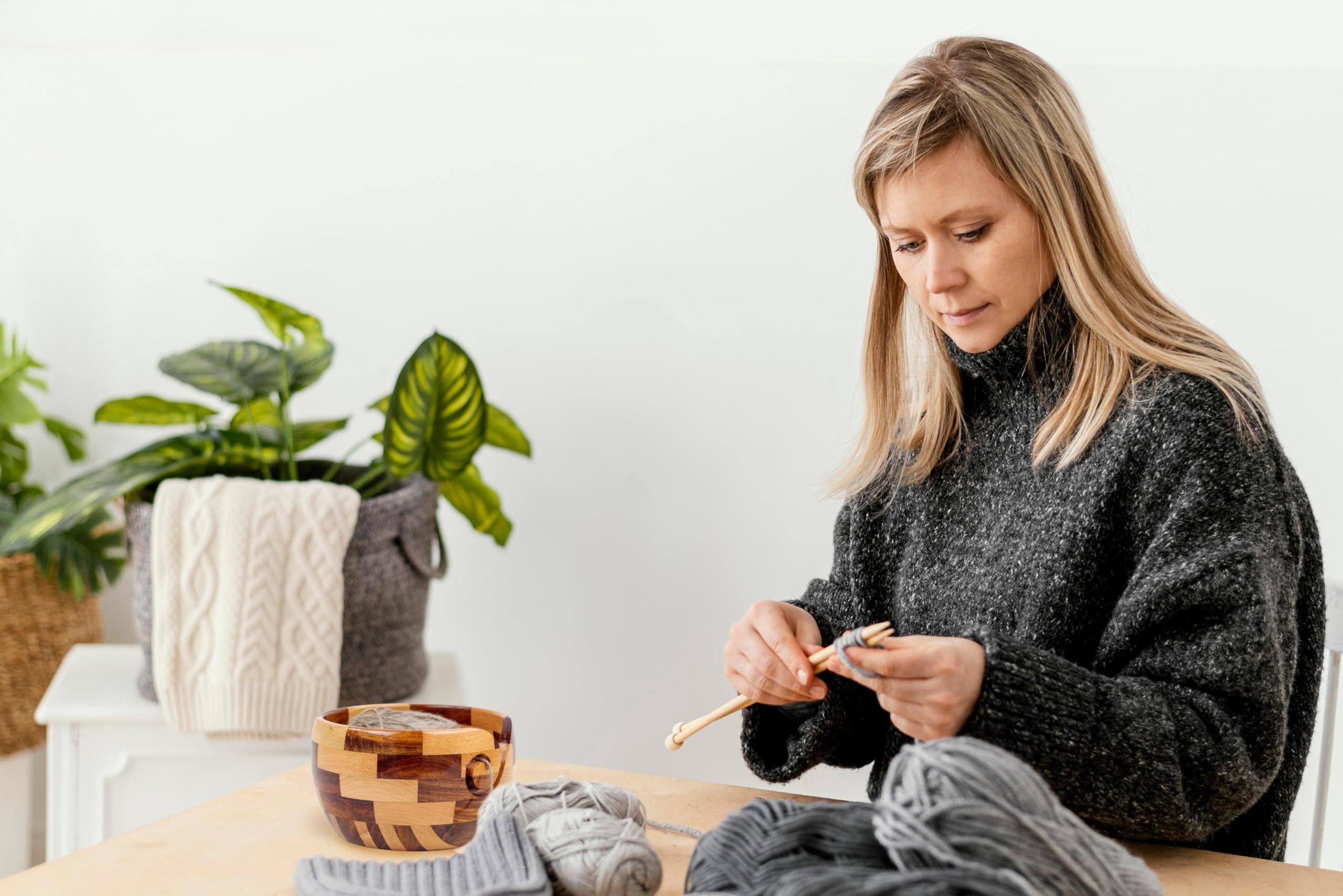 Nagina International Mixed Premium Yarn Storage Bowl For Yarn Balls & Skeins | Crochet & Knitting Bowls Made Out OF Turmeric & Rosewood | Knitter's Gift & Notions (Medium)