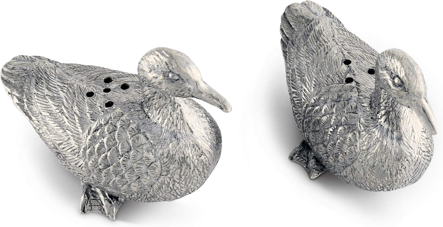 Vagabond House Pewter Duck Salt and Pepper Shaker Set Heirloom Quality Solid Metal S/P Shaker 2 inch Tall