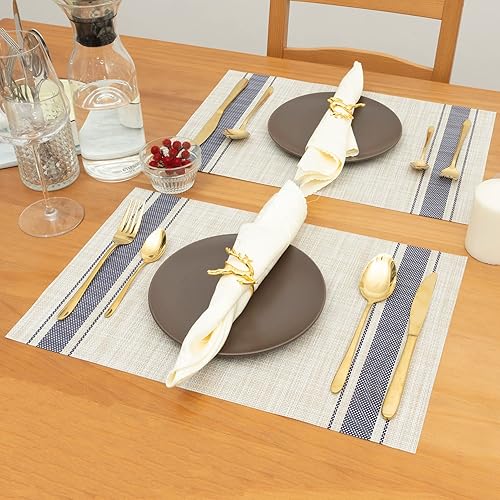 Miniatura 2 de Winknowl Juego de 6 manteles individuales, resistentes al calor, antideslizantes, de vinilo, para mesa de comedor, lavables, duraderos, elegantes,