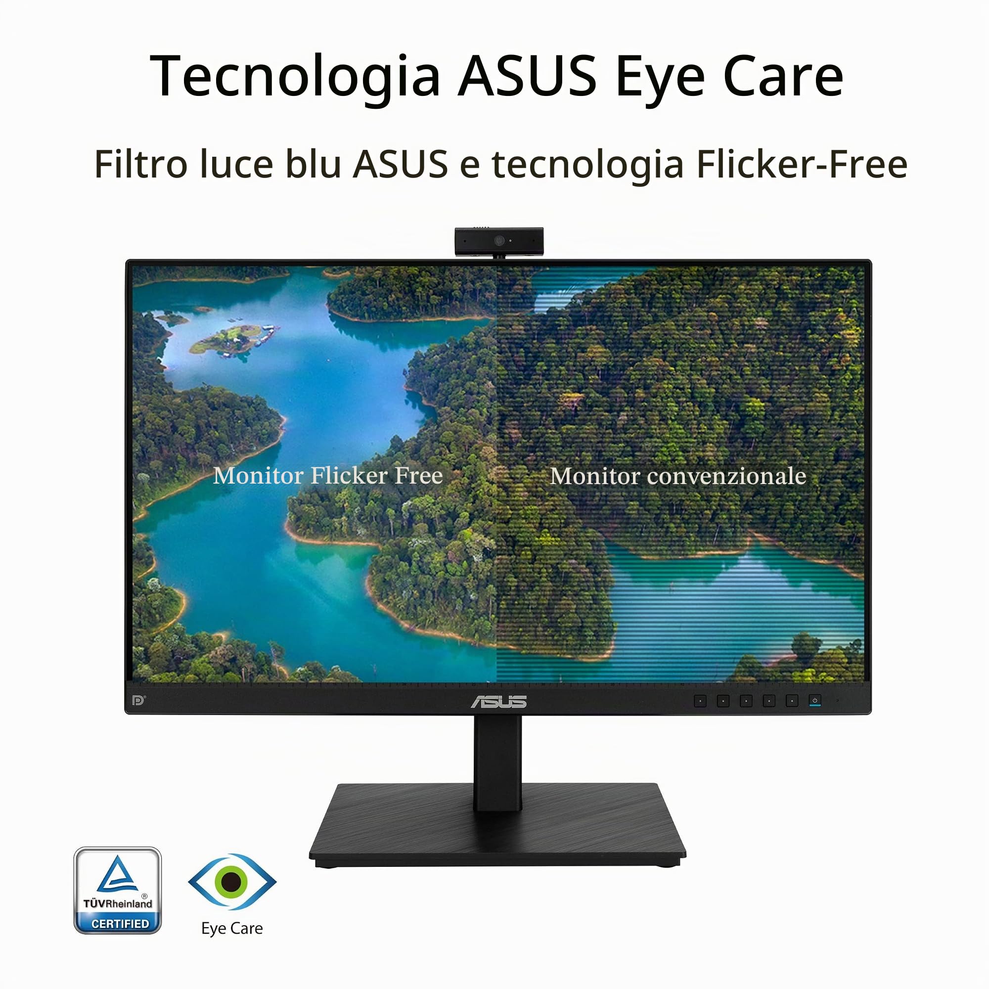 ASUS BE24EQSK, Monitor per Video Conferenze da 23,8" IPS Full HD, Nero | Design Senza Cornice, Webcam FHD, Porta per il Microfono e HDMI, Altoparlanti, Tecnologia Eye Care e Anti-Sfarfallio