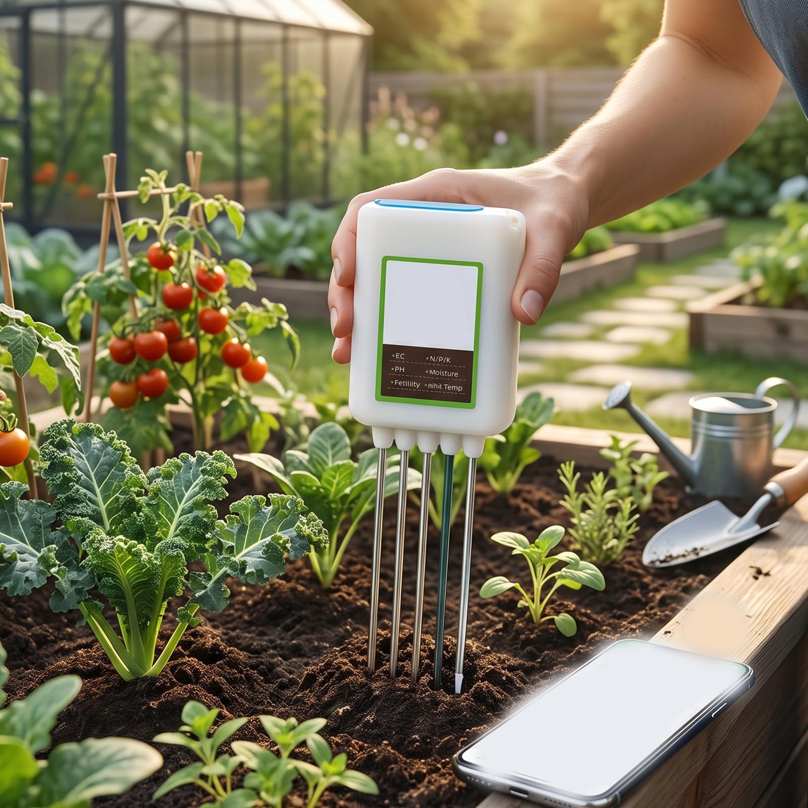 ZJchao Medidor de Suelo 8 en 1 con Bluetooth, Analizador de NPK PH EC Fertilidad Humedad Temperatura, Datos en Tiempo Real a la App del Smartphone para Jardinería Caña de Azúcar