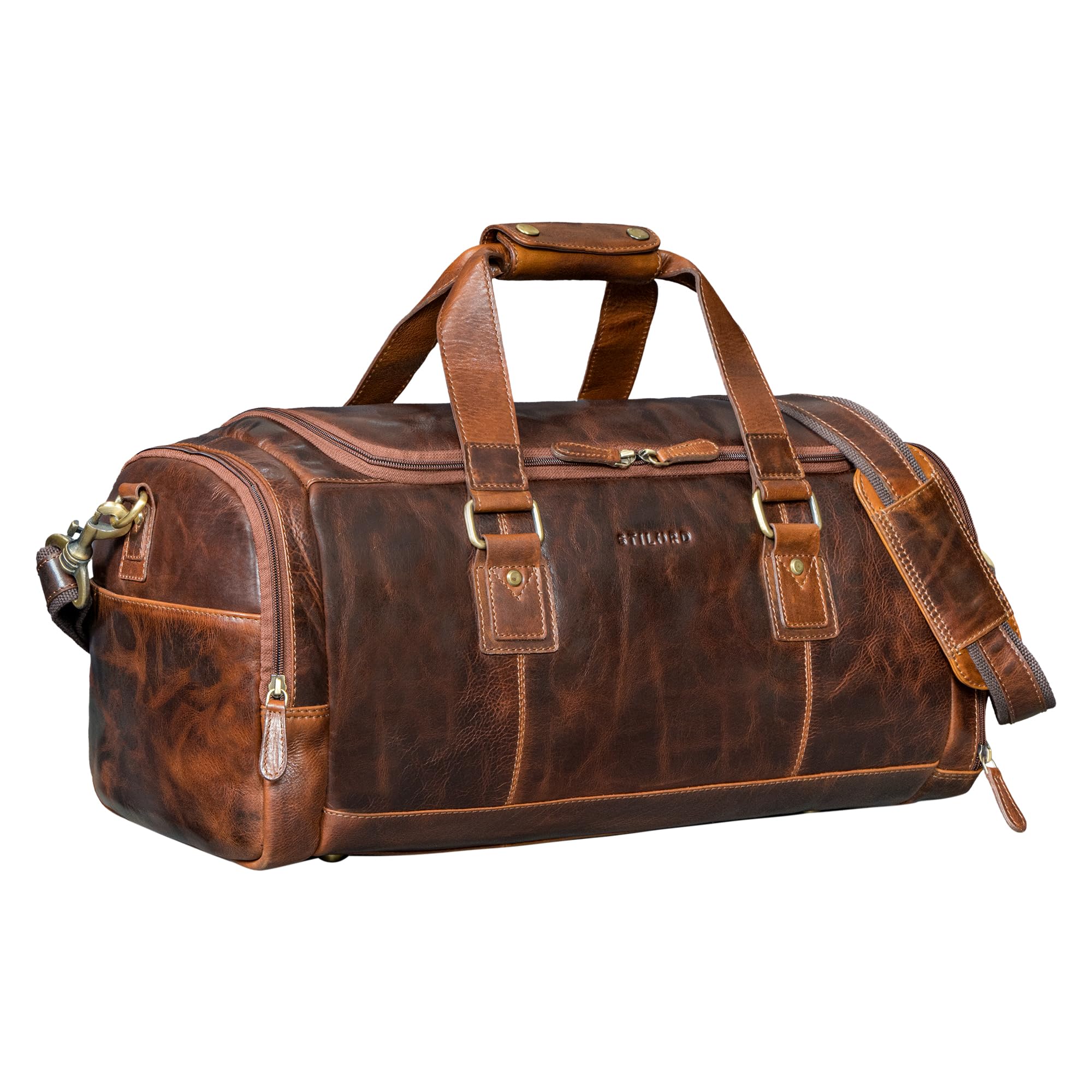 STILORD "Salvador" Wytrzymała Męska Skórzana Torba Weekendowa Torba Podróżna – Mały Bagaż Podręczny 30L Skórzana Torba Sportowa Vintage Duffle Bag na Podróż i Sport Kolor:florida - brązowy