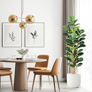 6FT Artificial Fiddle Leaf Fig Tree with Natural Wood Trunk,Tall Fake Fiddle Leaves Plant in White Planter, Floor Plants for Living Room Indoor Home Decor,Housewarming Gift