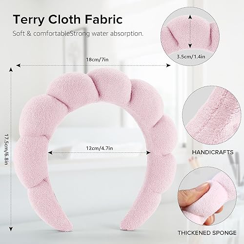 Miniatura 5 de Diademas de spa para lavar la cara o el rostro, juego de 2 diademas para el cuidado de la piel, diadema de tela de rizo, diadema de lavado facial,