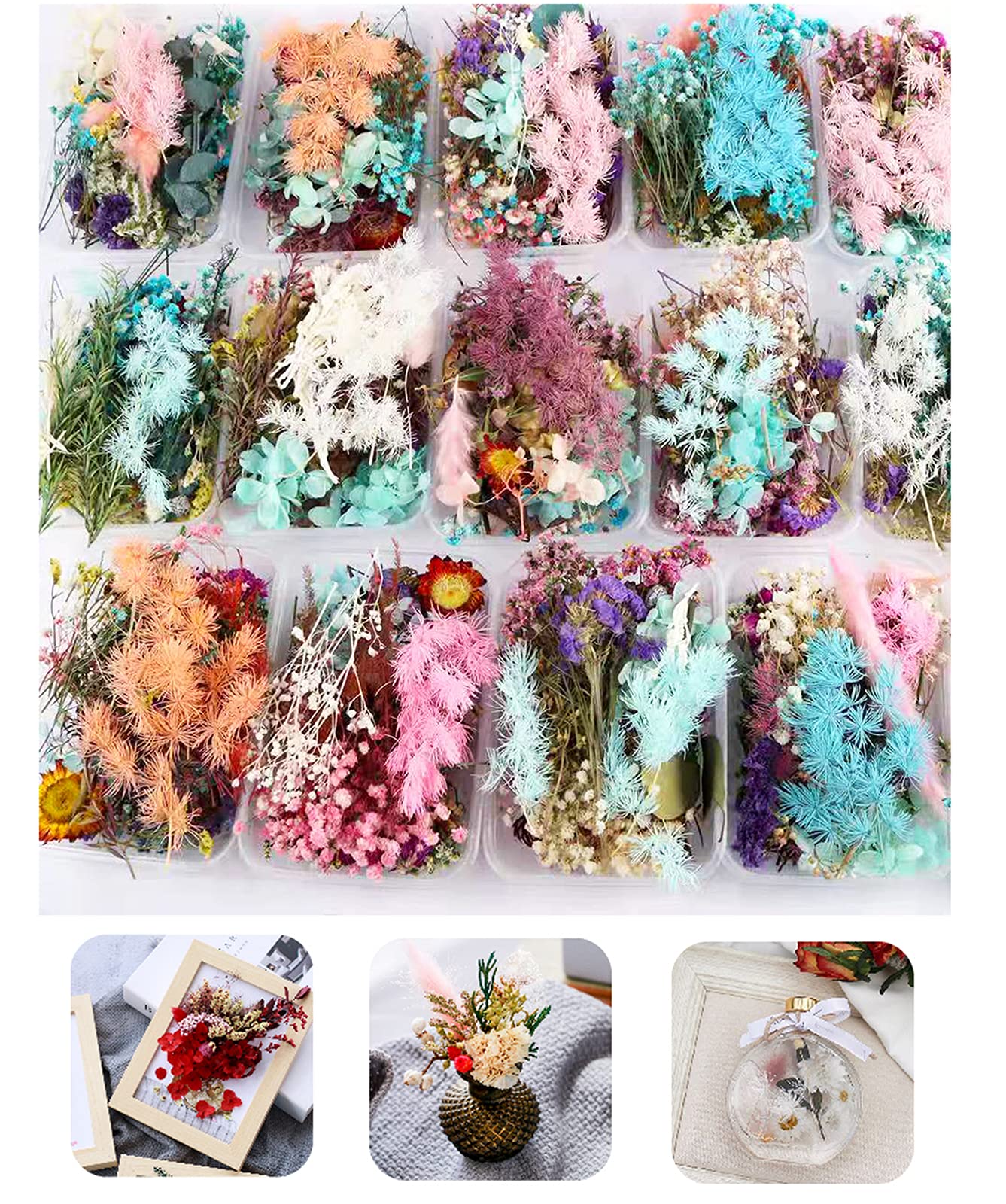 3 Packs Real Natural Dried Flowers for Making Mobile Phone Case Candle Handmade Crafts Epoxy Resin Pendant Necklace Jewelry DIY Accessories,Mixed