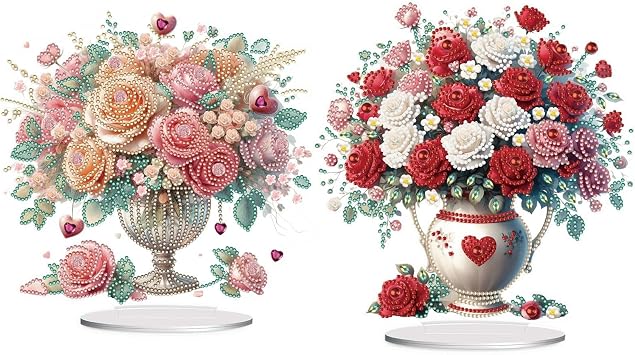 ARTopet 2Pcs DIY Diamond Desktop Ornament Special Shaped Crystal Rose Bouquet Diamond Art Painting Tabletop Ornaments Single Sided Diamond Home Decor