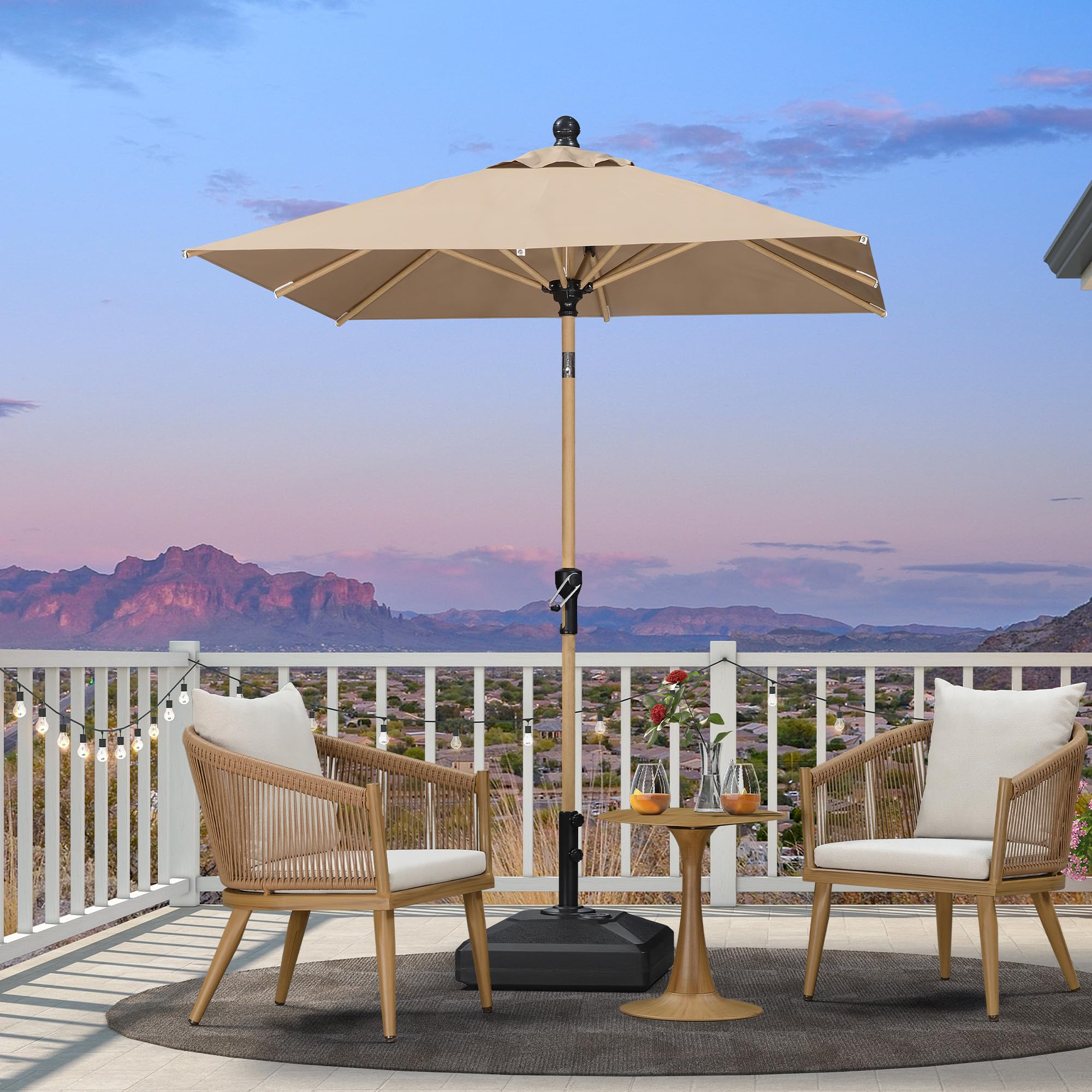 PURPLE LEAF Outdoor Umbrella 6' x 6' Market for Pool Wood Table, Taupe