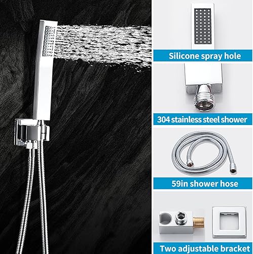 Miniatura 10 de Juego de grifo de ducha negro mate con boquilla de bañera de 10 pulgadas, cabezal de ducha y mango con 2 ganchos, combo de grifo de bañera y ducha,