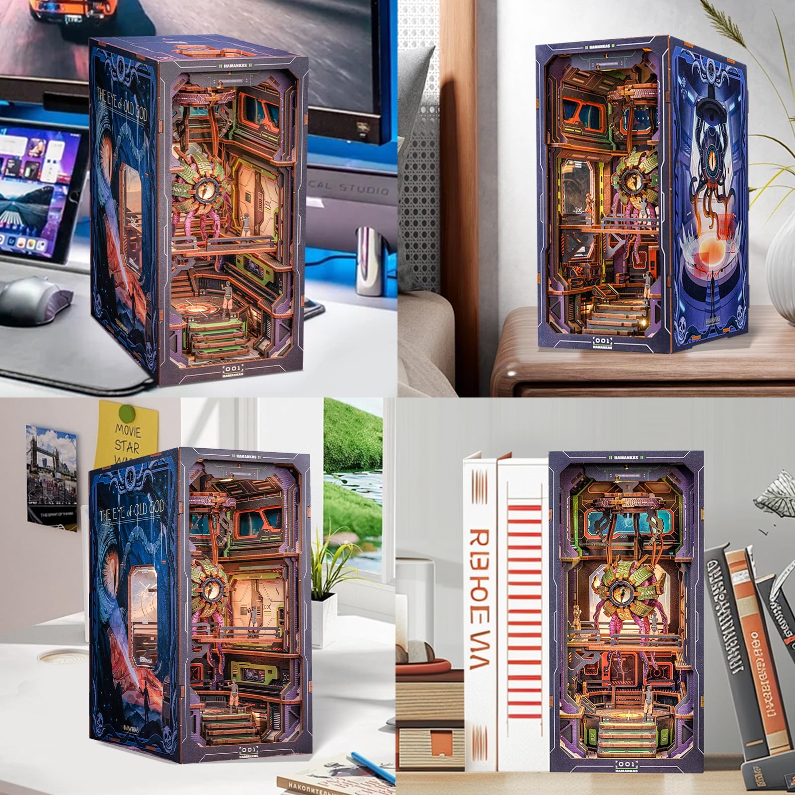 Cutefun DIY Book Nook - Kit per casa delle bambole in miniatura 3D, in legno, per libreria, con inserto per libreria, modello di costruzione, kit regalo creativo con luce (The Eye of Old God)