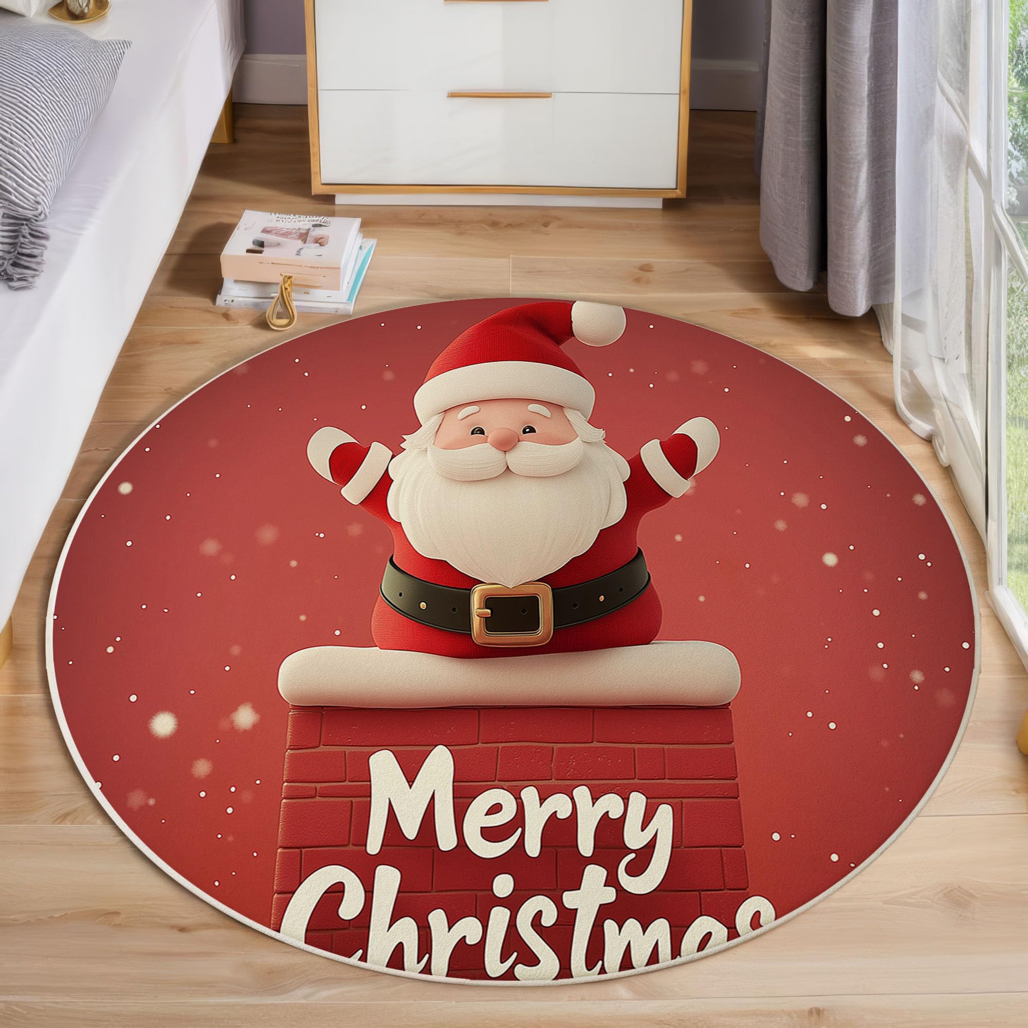 Tapis rond Père Noël 3D rose foncé de 160 cm pour décoration intérieure