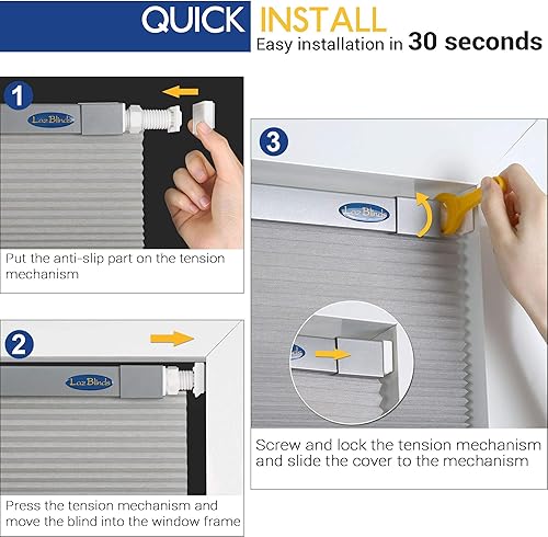 Miniatura 6 de LazBlinds Persianas celulares sin cordón, sin herramientas, sin taladro, filtrado de luz, persianas celulares de poliéster para ventana, tamaño de