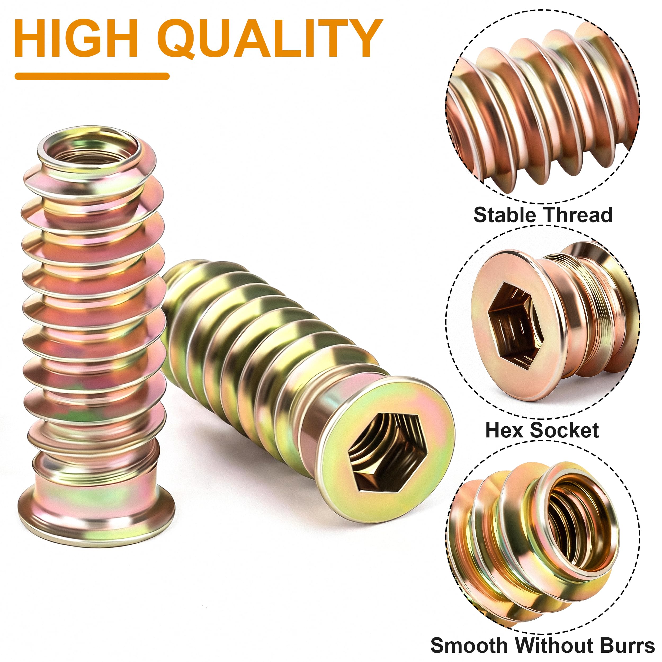 Boccole Filettate per Legno M4 20 Pezzi Inserti Filettati in Acciaio Zincato M4x10mm Rivetti Filettati con Chiave Esagonale per Mobili in Legno