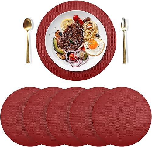 Miniatura 3 de Juego de 4 manteles individuales para mesa de comedor, resistentes al calor, antideslizantes, redondos para cocina, color rojo oscuro