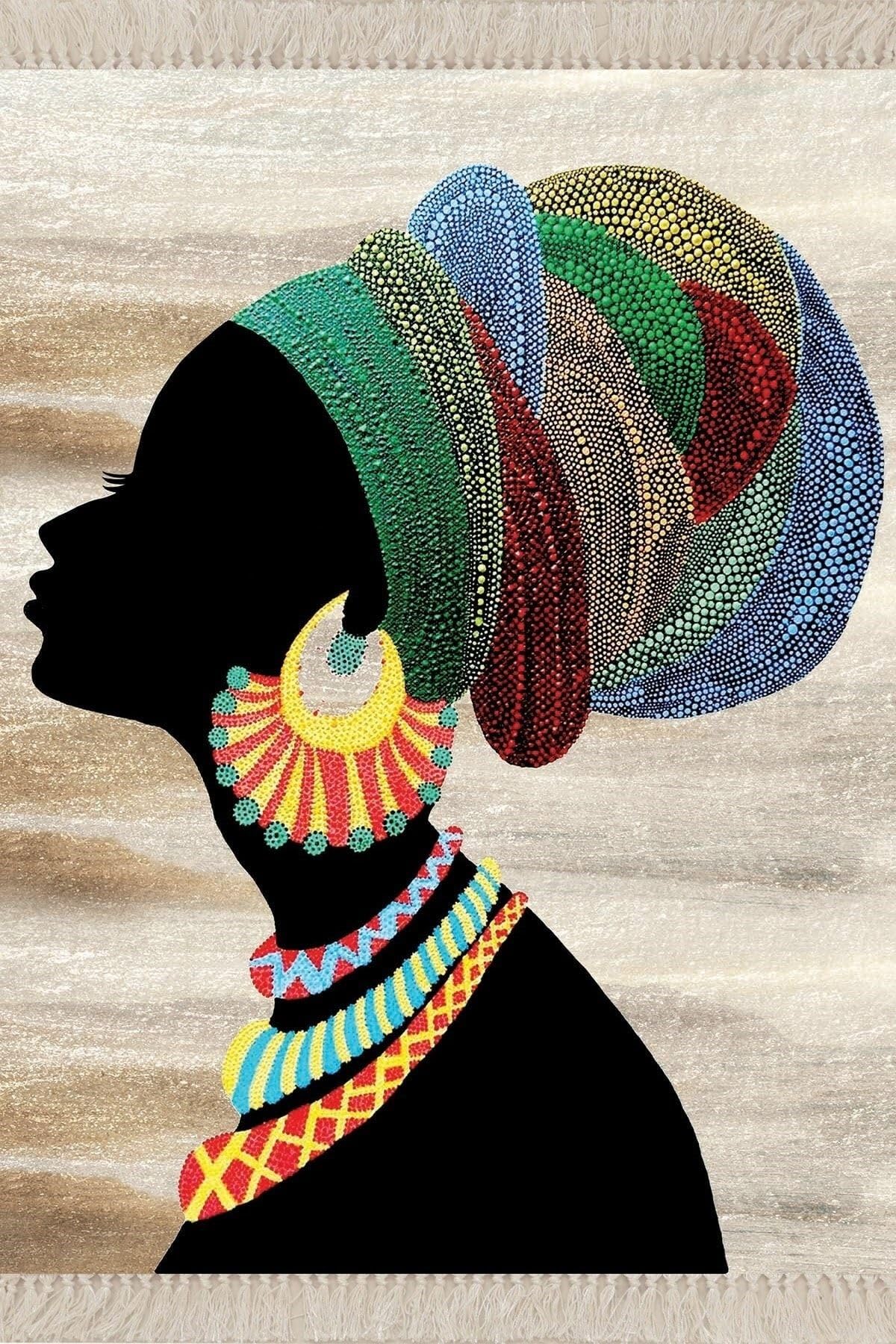 Pelangi Afrika Desenli Afrikalı Kadın Dijital Baskı Halı Yıkanabilir Halı, Mix Color 100 x 100