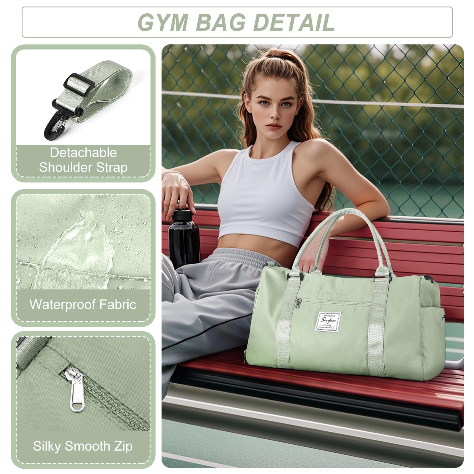 HYC00 Borsone Palestra Donna Uomo Borsa Sportiva con Scomparto Scarpe Borsone da Viaggio Sports Gym Bag Grande Borse da Palestra Piscina Donna Fitness Weekend Duffel Bag Borsa per Ospedale,Verde Erba