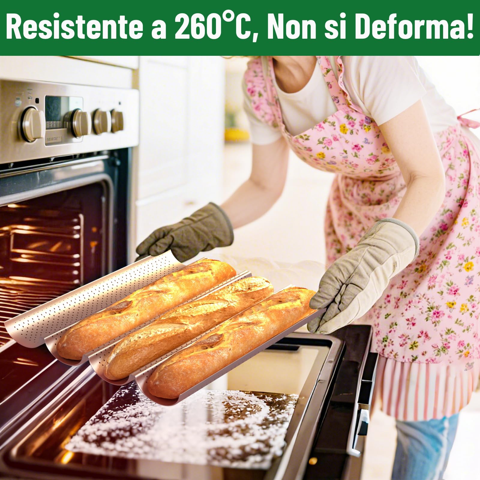Amagabeli - Teglia da forno per baguette, 38,1 x 33 cm, per 4 pagnotte e baguette