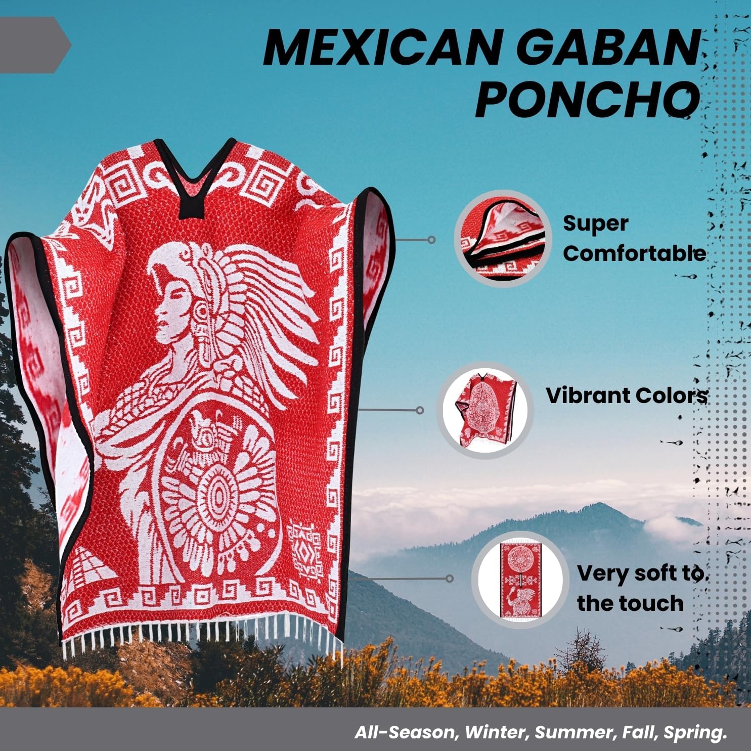 Artisans Bazaar Mexican Poncho Sarape Aztec Men Hombre Mexico Gabanes Mexicanos Western Cowboy Costume Adulto Jorongos - Image 2