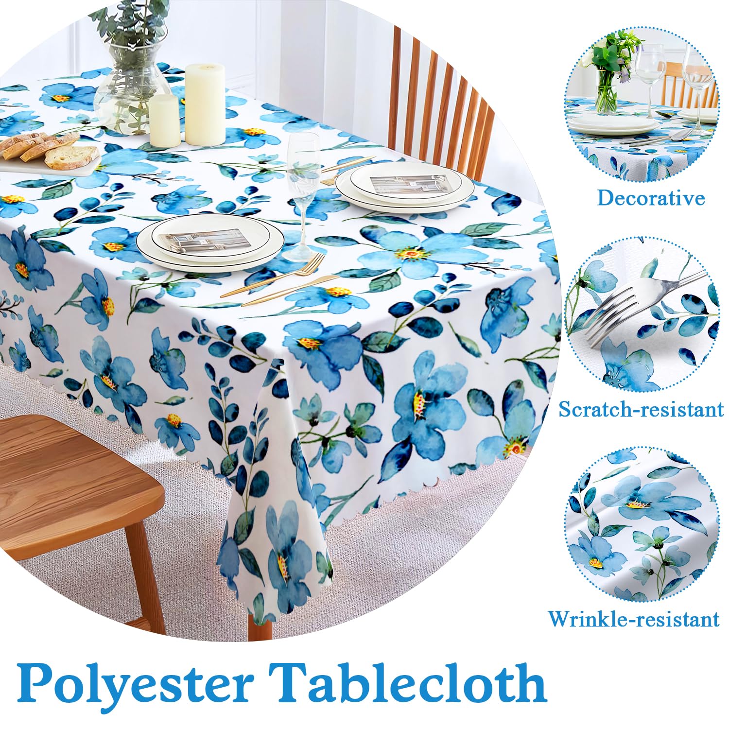 iEvery Blue Flower Tablecloth Wipe Clean - Image 2