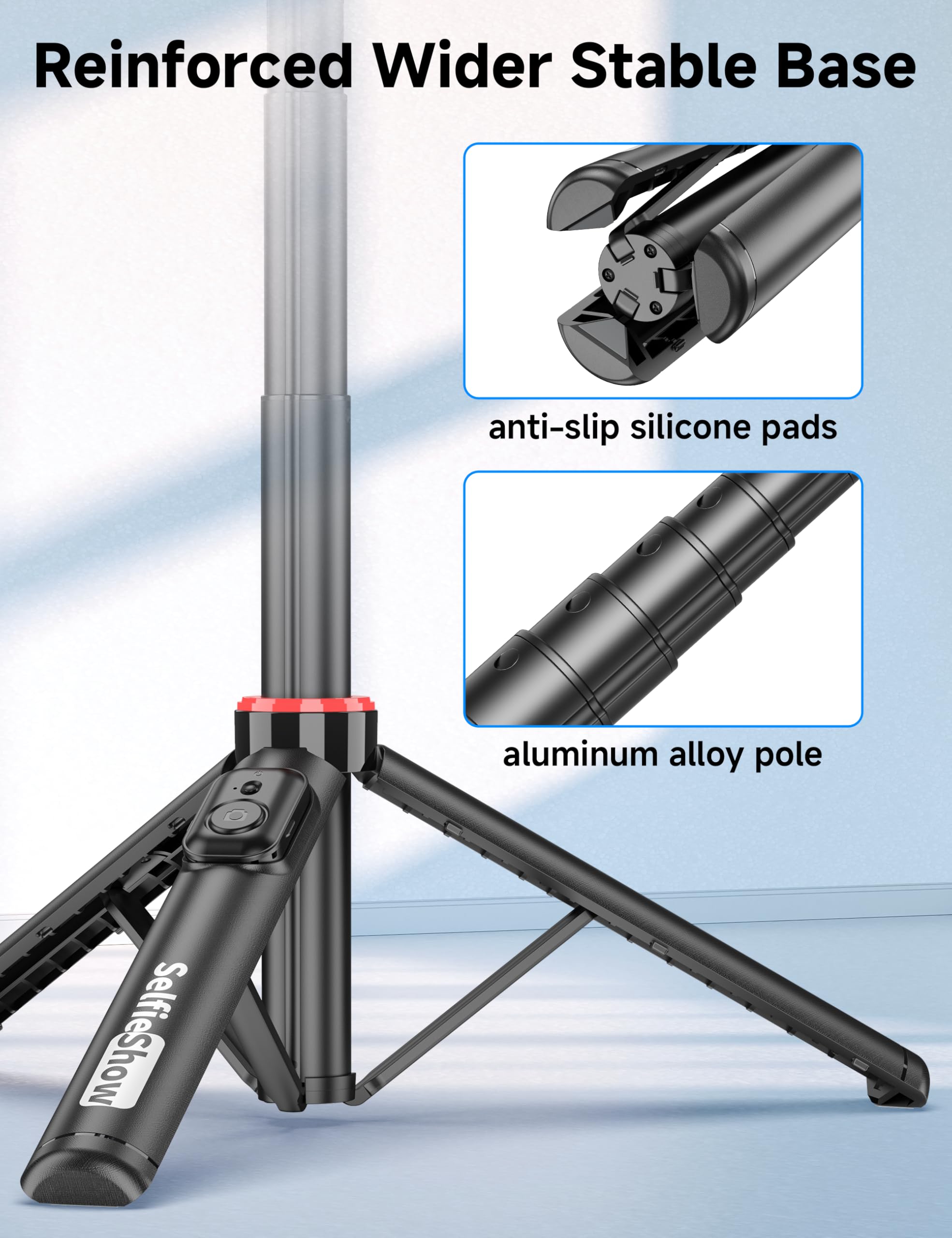 Aluminiowy statyw do selfie, statyw do selfie z pilotem i głowicą kulową 360°, rozkładany statyw do smartfona 4 w 1 z zimną stopką, lekki statyw podróżny kompatybilny z iPhone 16/15/14/Android