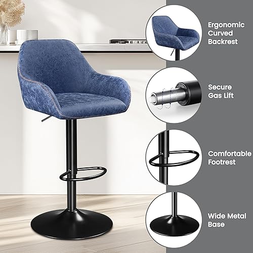 Miniatura 5 de Yaheetech Bar Stools Set of 2, PU Leather Swivel Counter Height Barstools, Adjustable Bar Chairs with Backrest and Footrest, Kitchen Island Stool
