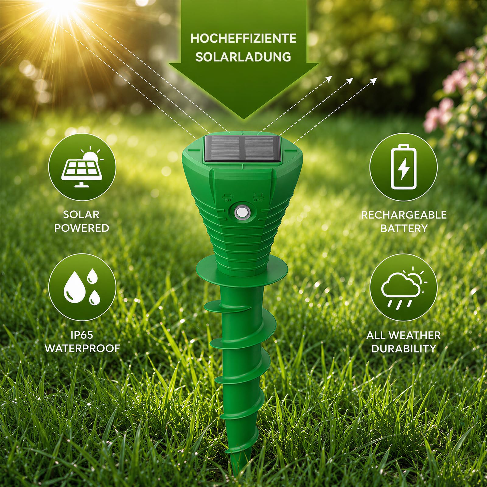 4 unidades de ahuyentador solar de topos para jardín, ratones ultrasónicos, IP65, resistente al agua, repelente de roedores y topos, ratones de campo y roedores de jardín