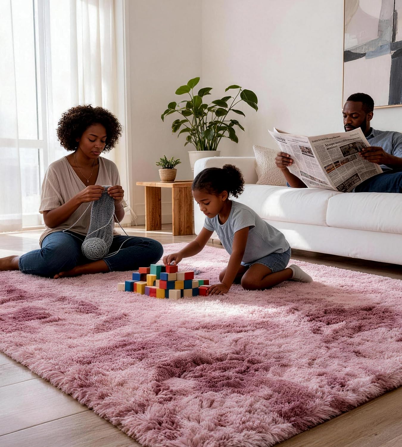 MARATIP Teppich Schlafzimmer 160x230 cm Rosa Hochflor-TeppicheWohnzimmer rutschfest Waschbarer Deko Langflor Teppiche Kinderzimmer