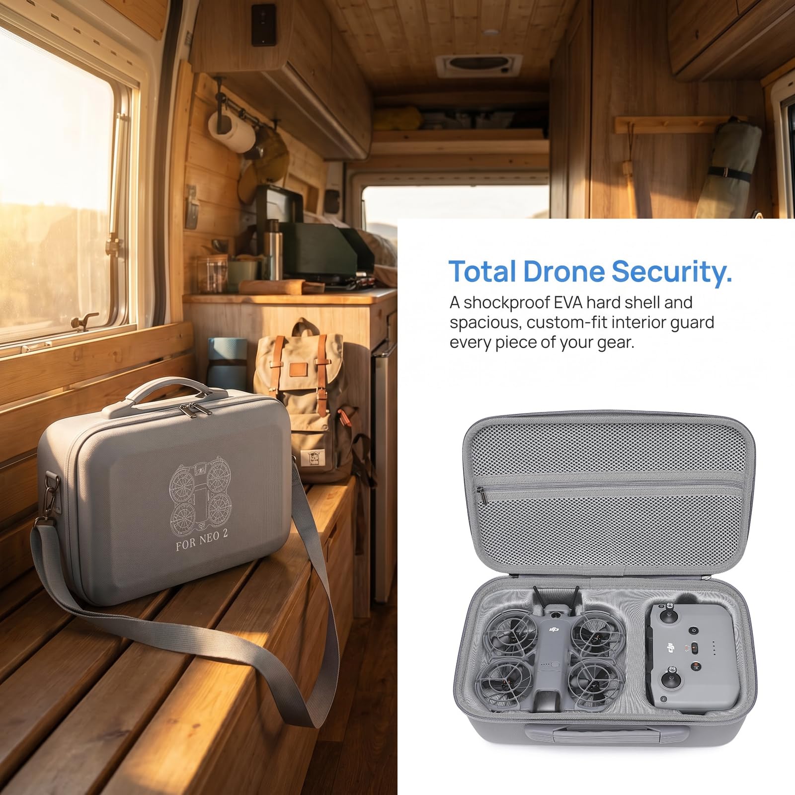Etui na drony kompatybilne z DJI Neo 2 Fly More Combo i kontrolerem RC-N3, twarda obudowa, torba do przechowywania drona, torba podróżna z paskiem na ramię do drona, baterii i akcesoriów