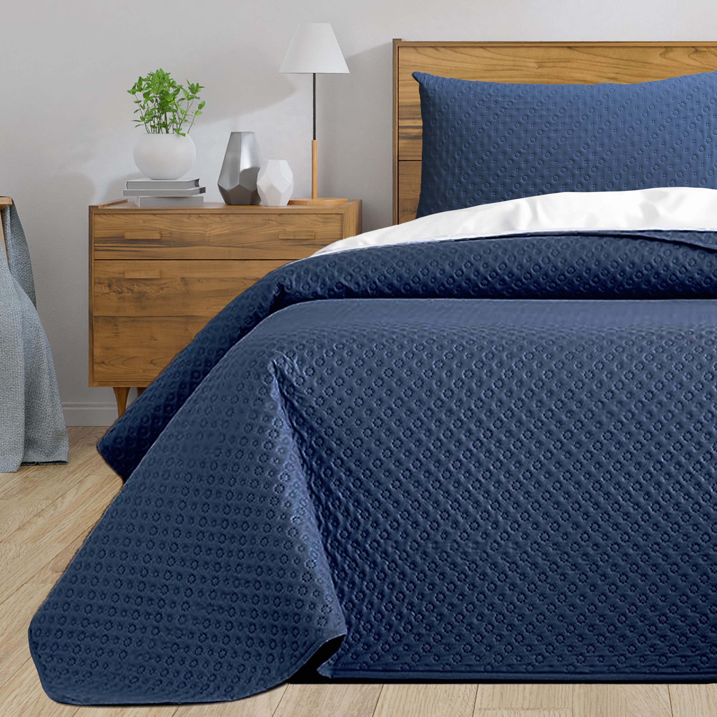 HOMEYA - Colcha bouti para Verano y Entretiempo, 100% Poliester, Colcha Cubre Cama Fina, suava, 180x265 Azul Marino para Cama 90 con una Funda de Almohada