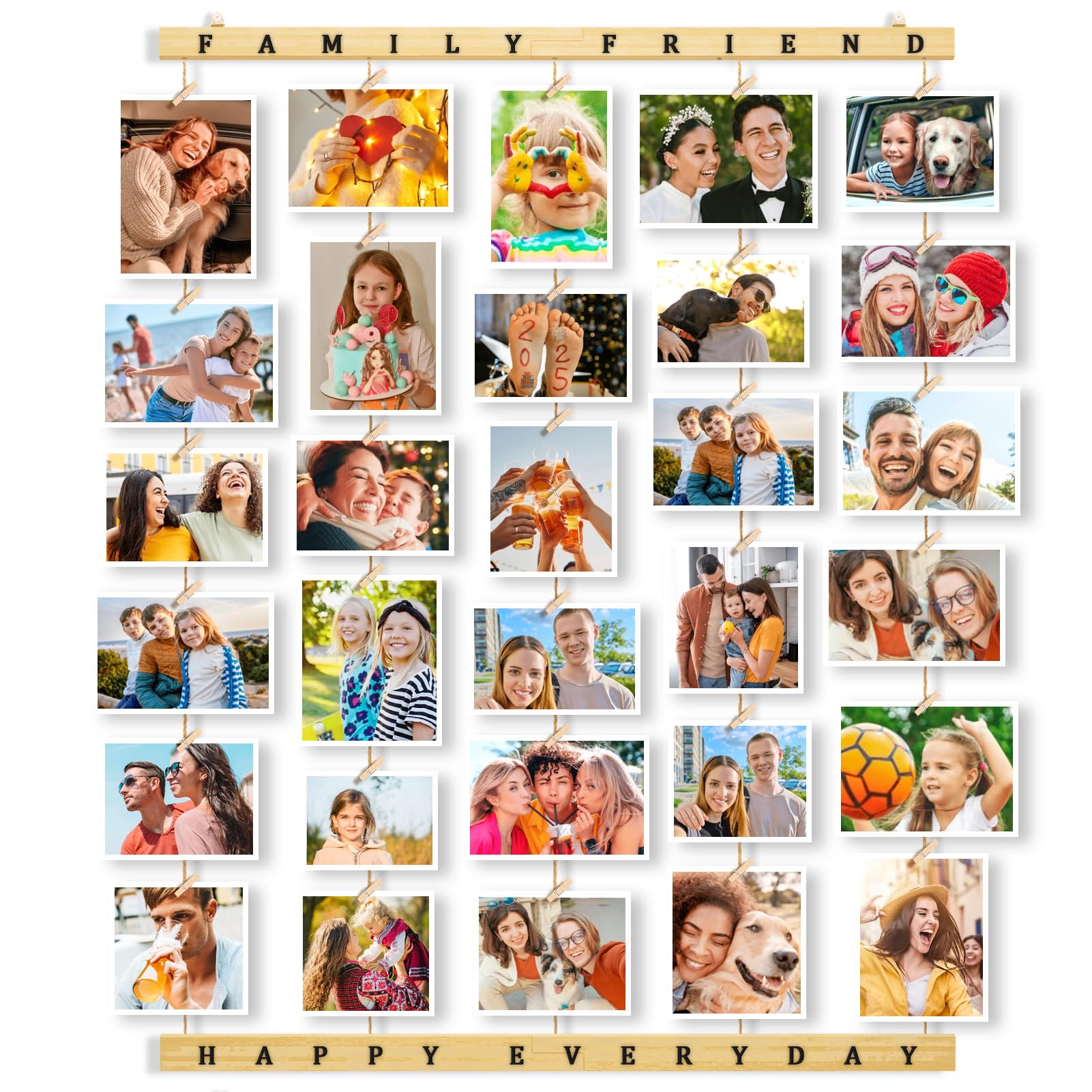 Cadre Photo Pêle-Mêle Mural Uping En Bois - Porte Photos à Pinces DIY Pour Décoration Salon