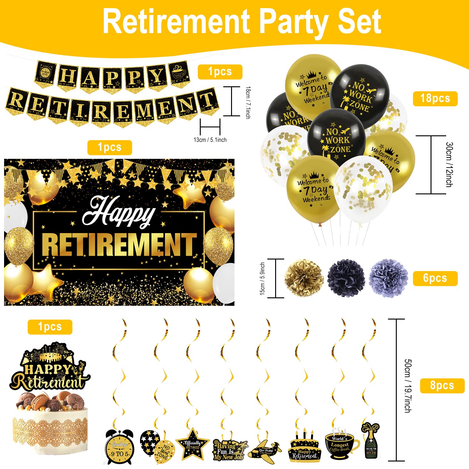 Happy Retirement Party Decorations, Includes Happy Retirement Banner Backdrop, Banner, Retire Poster, 8 Hanging Swirls - Image 4