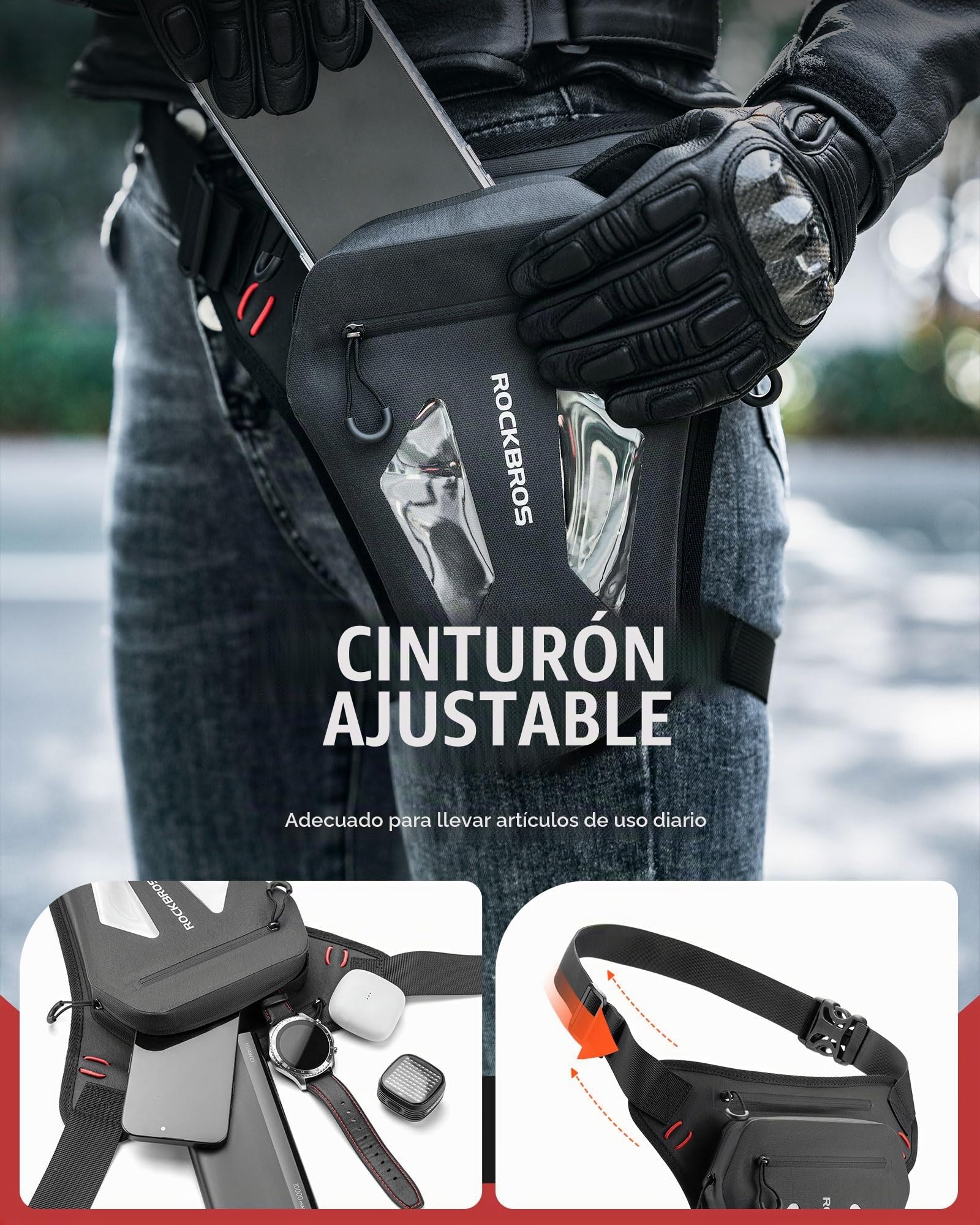 ROCKBROS Bolsa Pierna Moto, Riñoneras Pierna Motocicleta para Hombre y Mujer, Estuche de Piernas para Motociclista Ciclismo Ajustable y Duradero