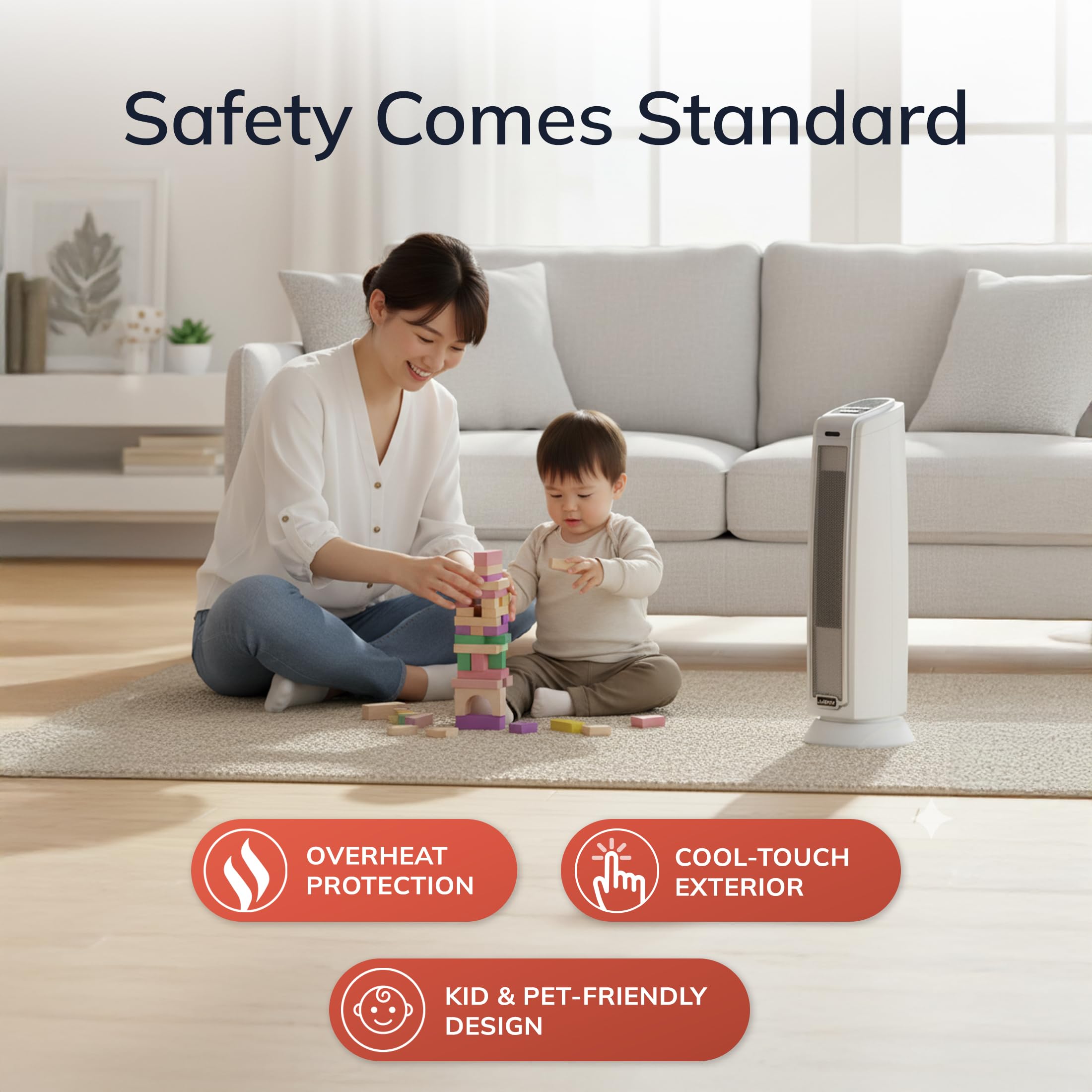 Lasko Oscillating Ceramic Tower Space Heater for Home with Overheat Protection, Timer, 22.5 Inches, Silver, 1500W, 5775, 7.5″L x 7.1″W x 22.75″H