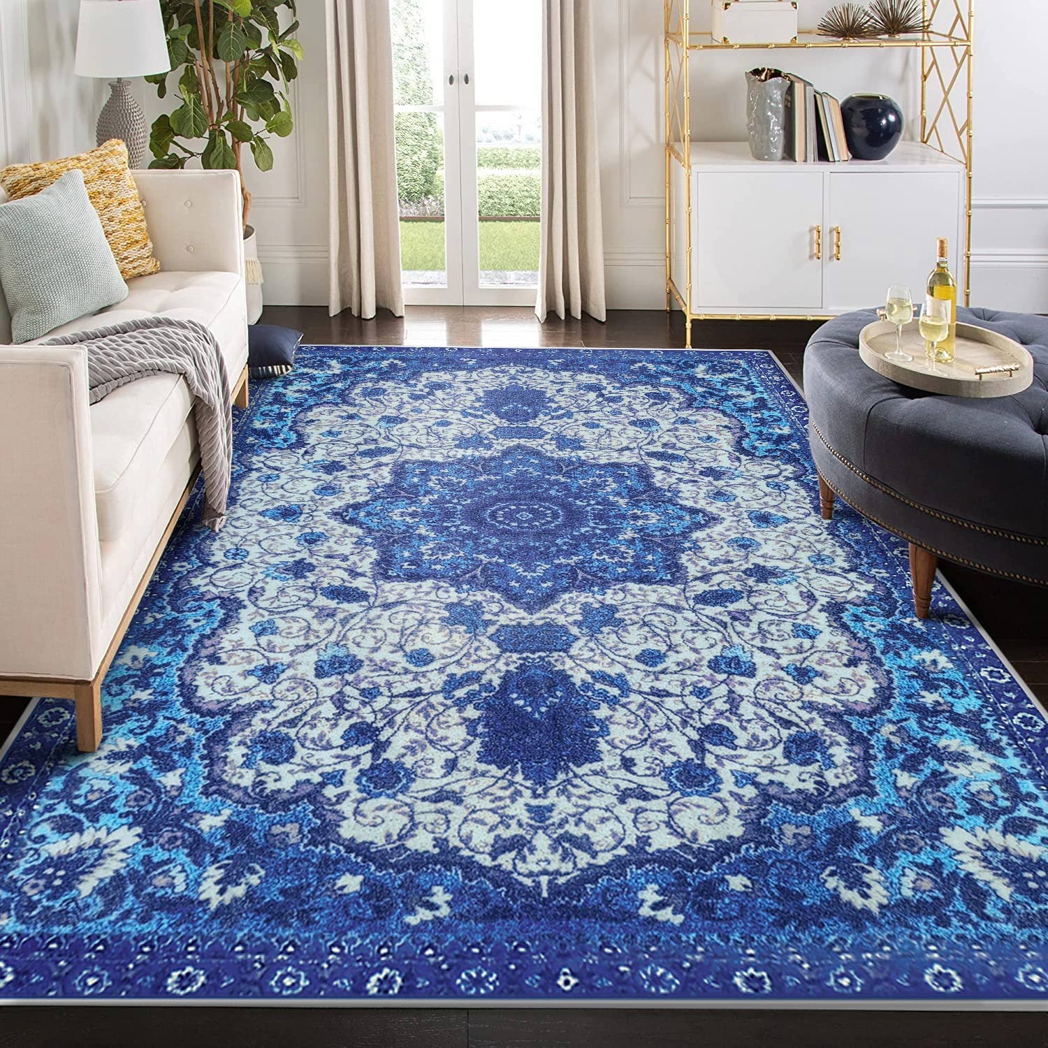 Tappeti Tradizionali Artistici Tappeto Soffice per Camera da Letto Tappeto Shaggy per Soggiorno Tappeti Antiscivolo Tappeti Morbidi e Moderni Adatti per la Decorazione Domestica (Blu,160x200cm)