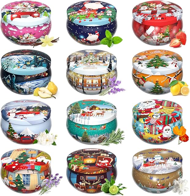 Scented Candles Set Gifts for Women,12Pcs Gift Boxed Primevolve 2.5OZ Natural Soy Wax, Portable Travel Tin, Gift for Mum Womens Gifts for her, with Greeting Card